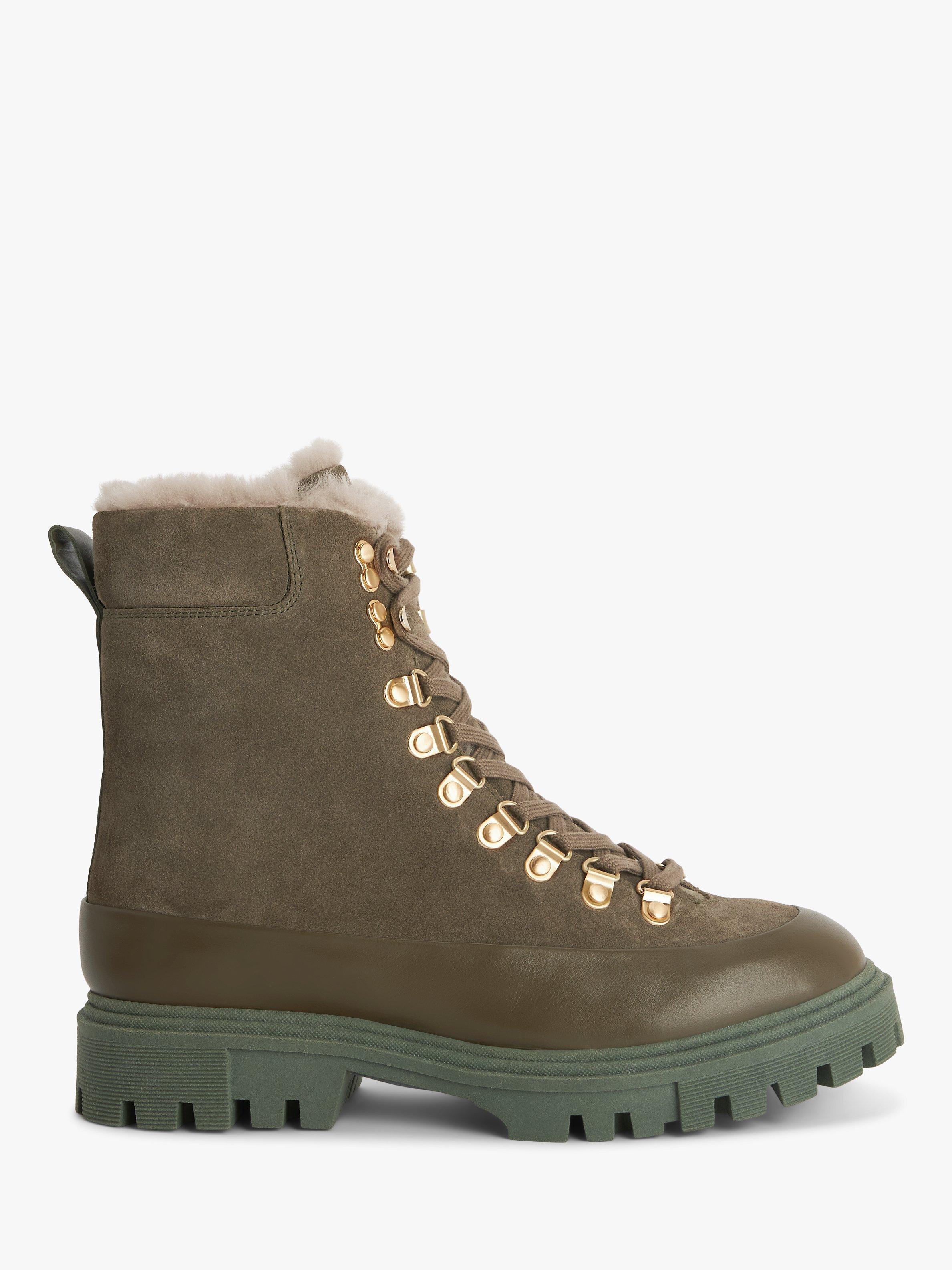 John Lewis Paddock Leather/Suede Lugsole Combat Boots, Khaki