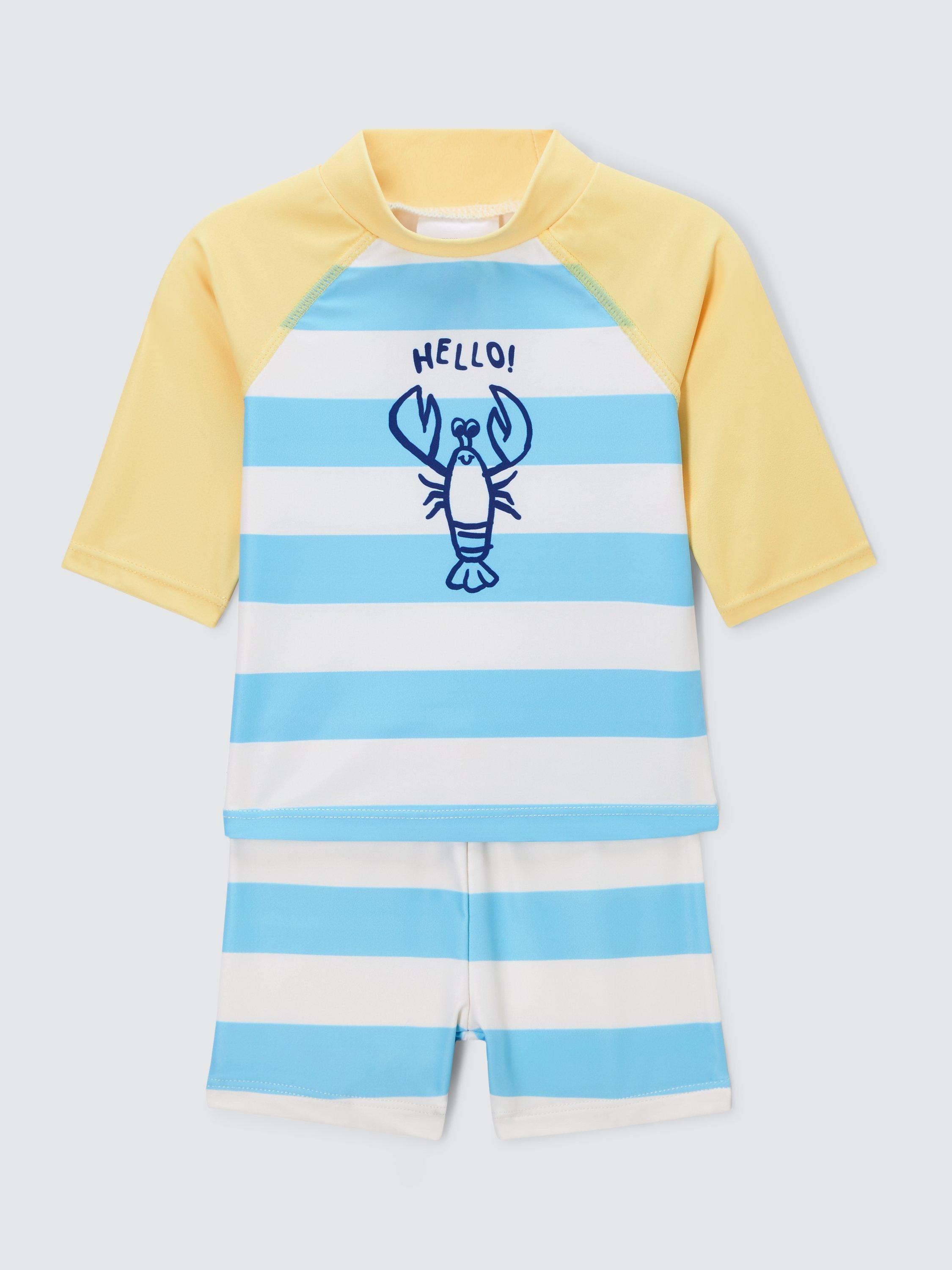 John Lewis ANYDAY Baby Lobster Stripe Rash Swim Set, Blue/Multi
