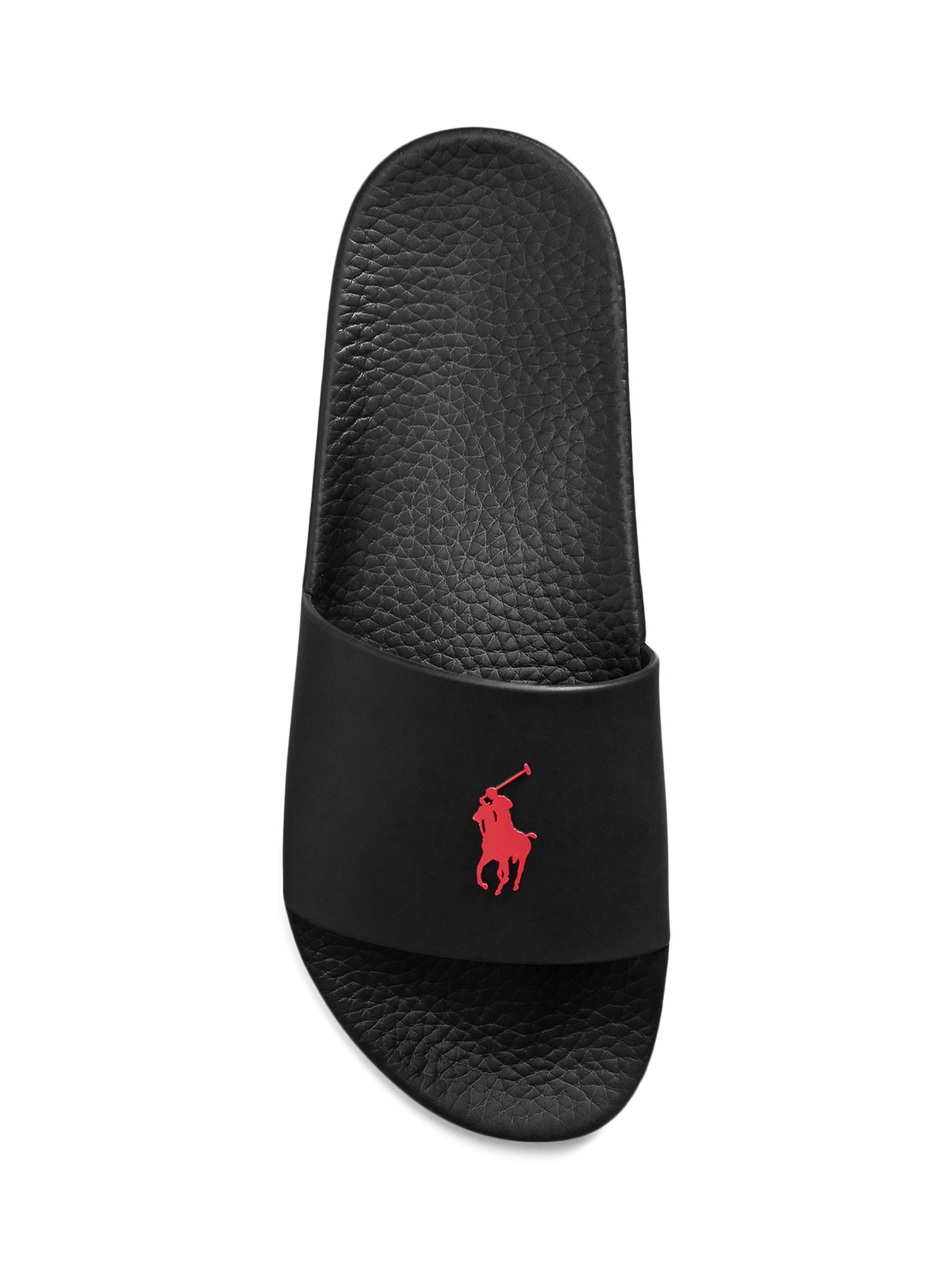 Product image 4 of 4, which shows Polo Ralph Lauren Slider Sandals, Black/Red, 9