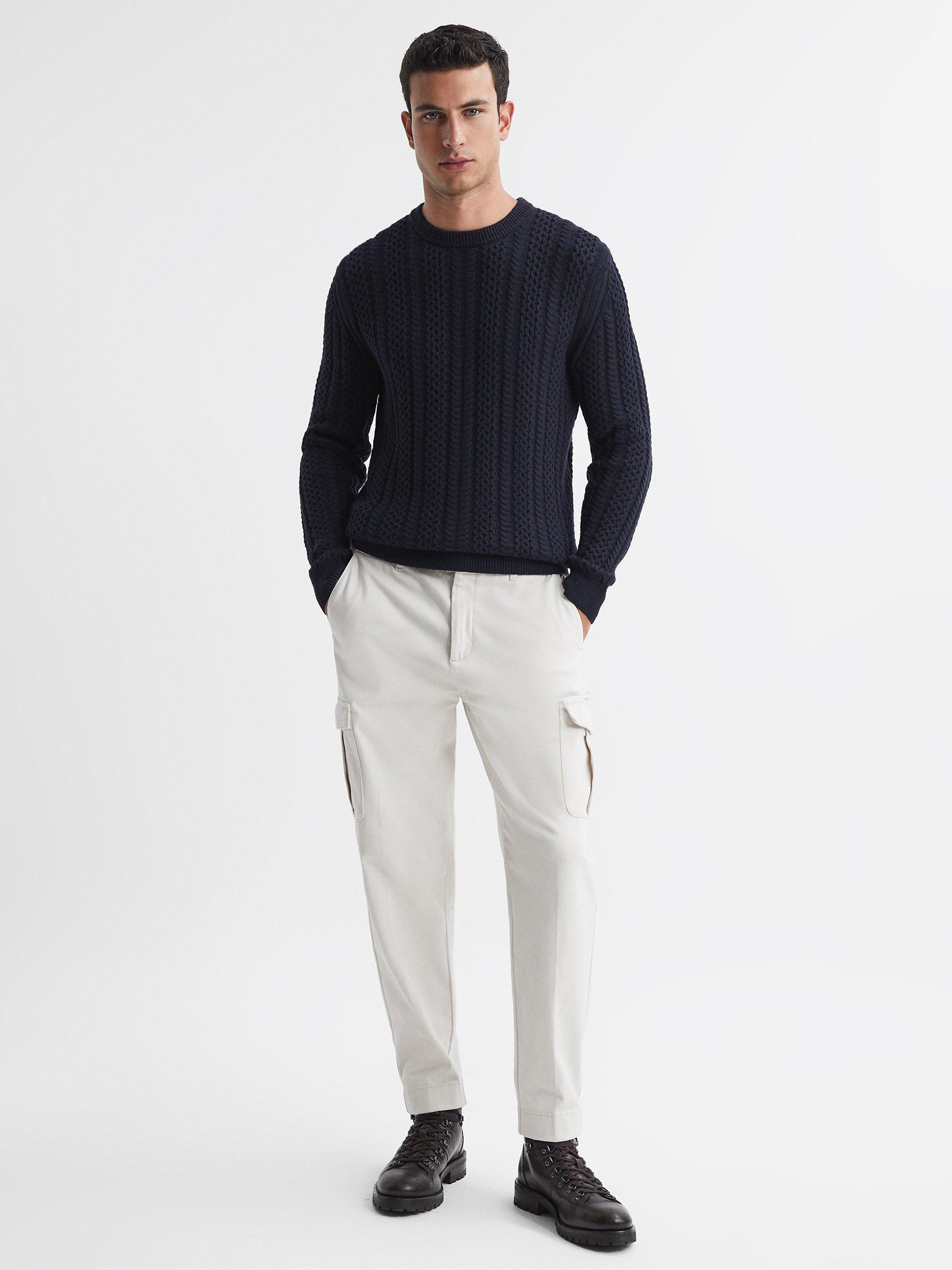 Reiss Arlington Long Sleeve Wool Blend Cable Knit Jumper, Navy