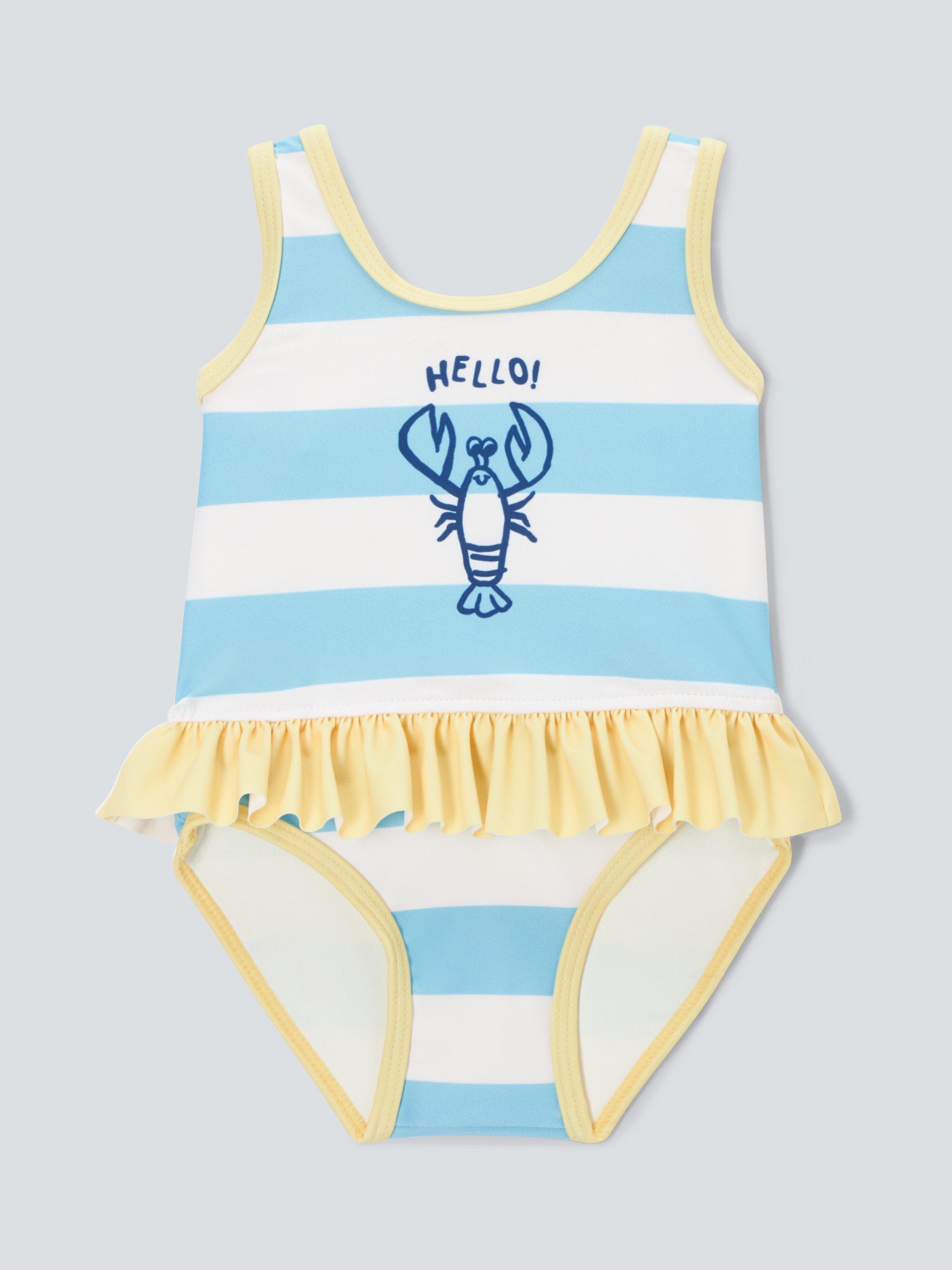 John Lewis ANYDAY Baby Lobster Stripe Swimsuit, Yellow/Multi