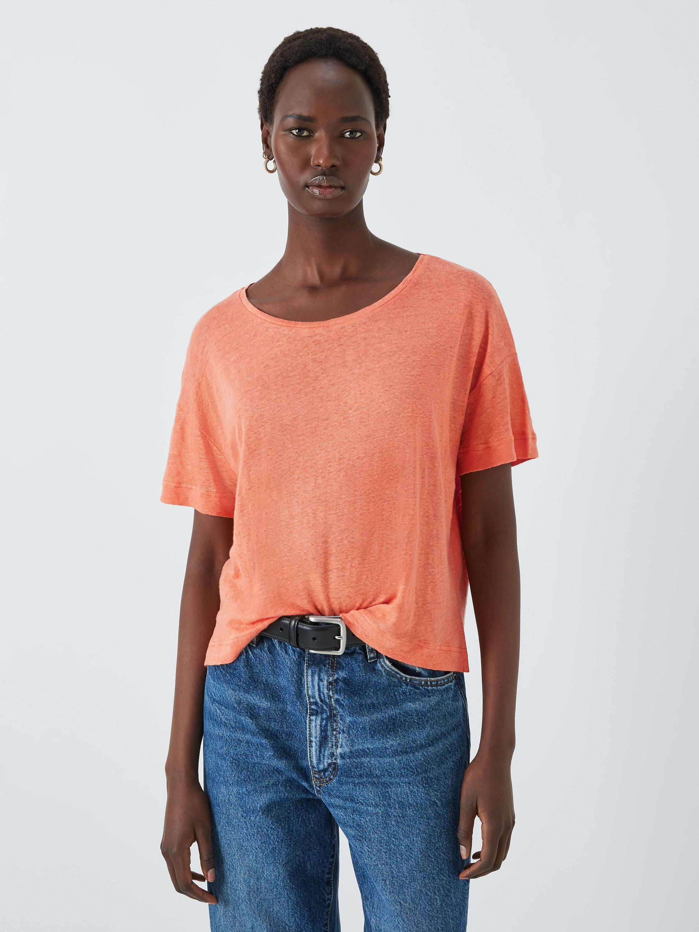 John Lewis Relaxed Linen Crew Neck T-Shirt, Dusty Orange, 14