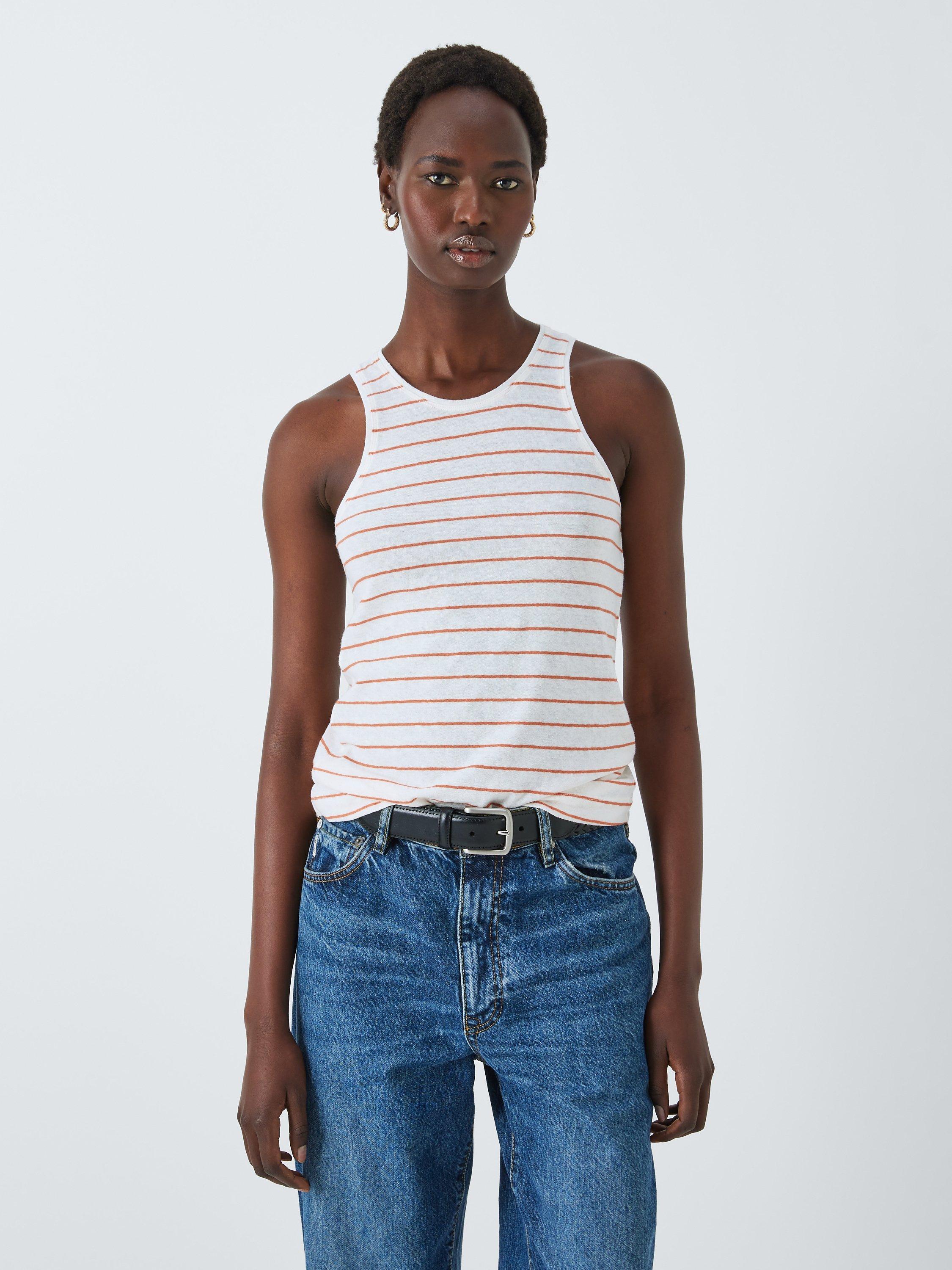 John Lewis Relaxed Fit Cotton Linen Blend Vest, Ecru/Rust