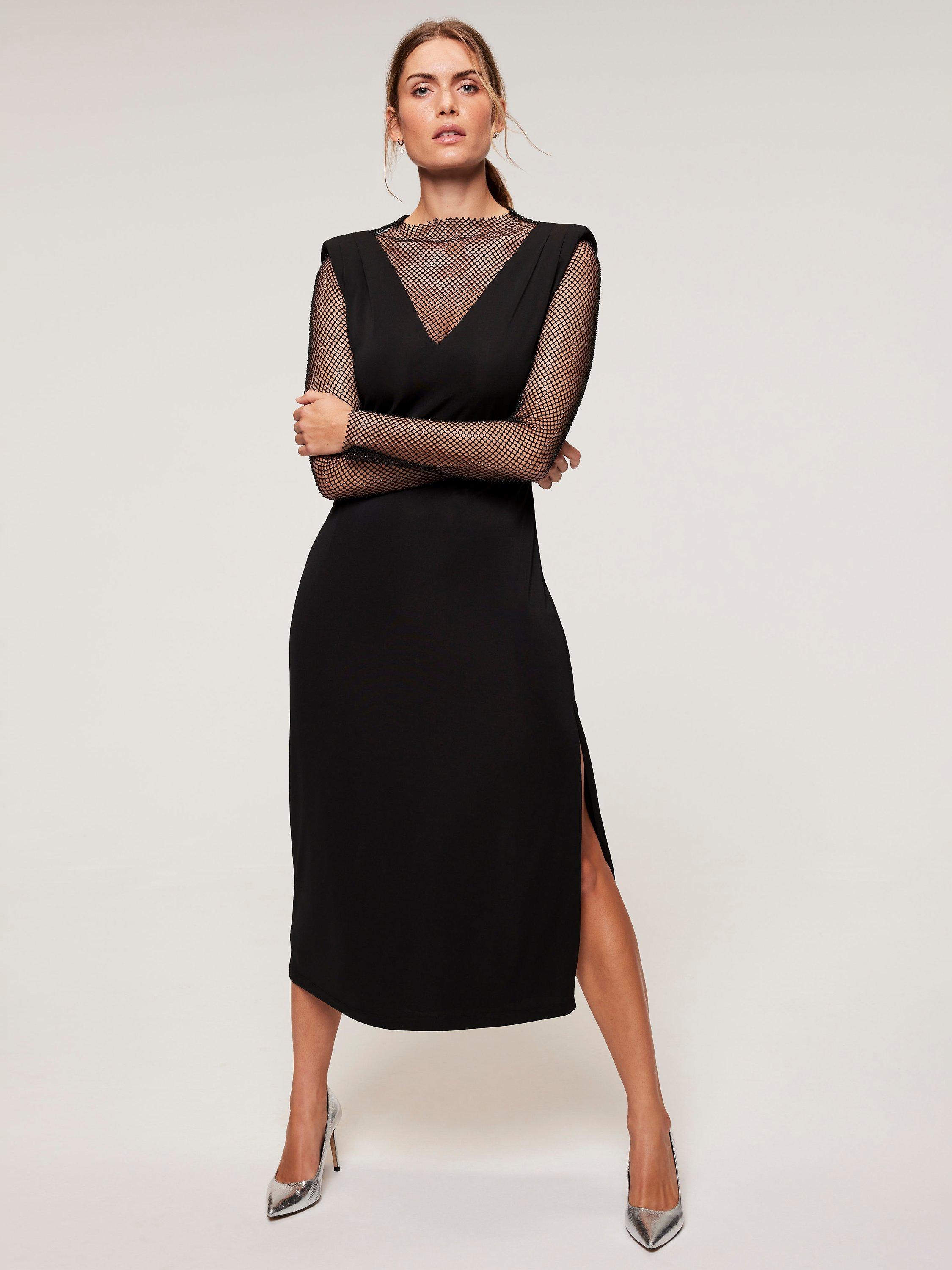 Mint Velvet Embellished Mesh Midi Dress, Black