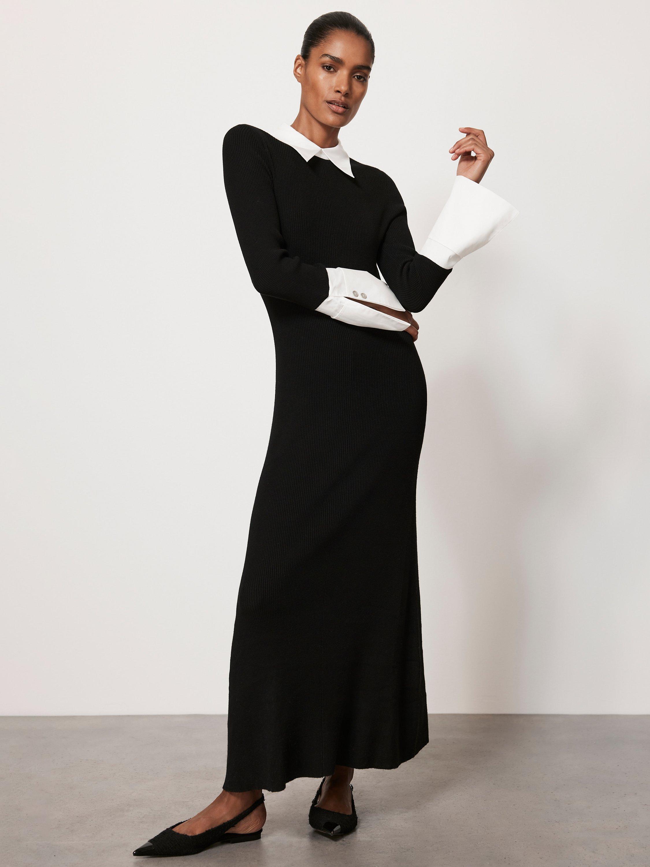 Mint Velvet Collar Detail Maxi Dress, Black/White