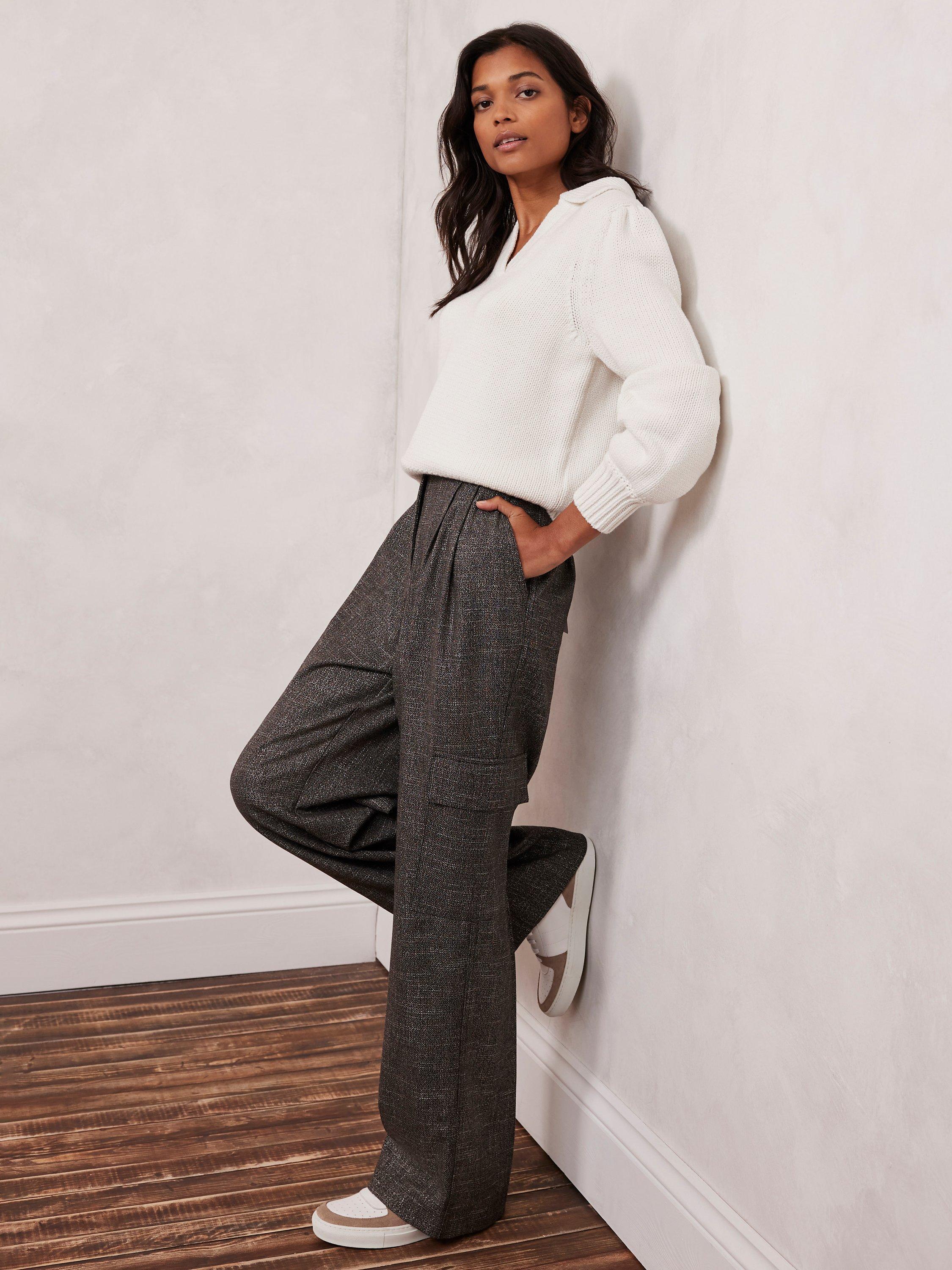 Mint Velvet Wide Leg Cargo Pocket Trousers, Brown/Multi