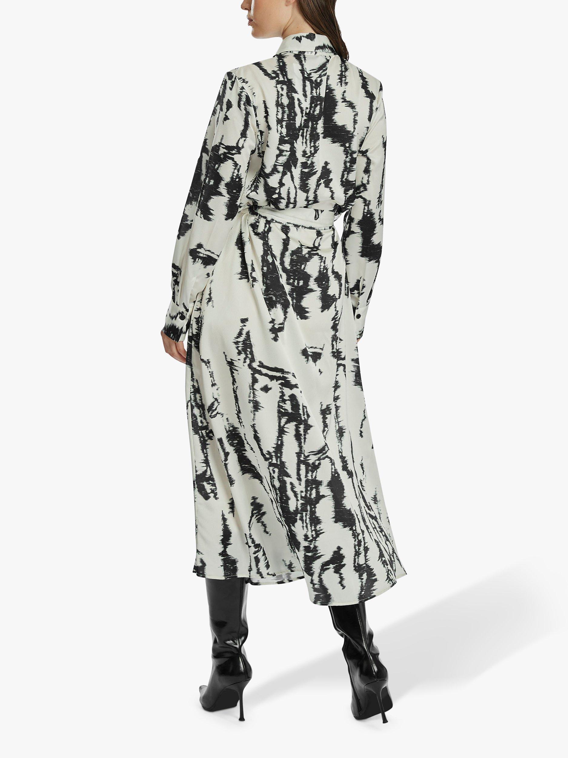 Product image 2 of 4, which shows James Lakeland Tie Dye Satin Shirt Dress, Black/White, 8
