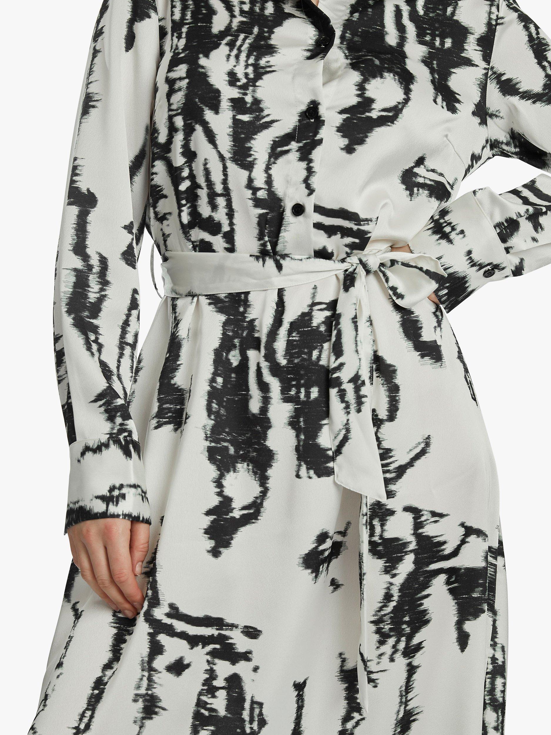 Product image 3 of 4, which shows James Lakeland Tie Dye Satin Shirt Dress, Black/White, 8