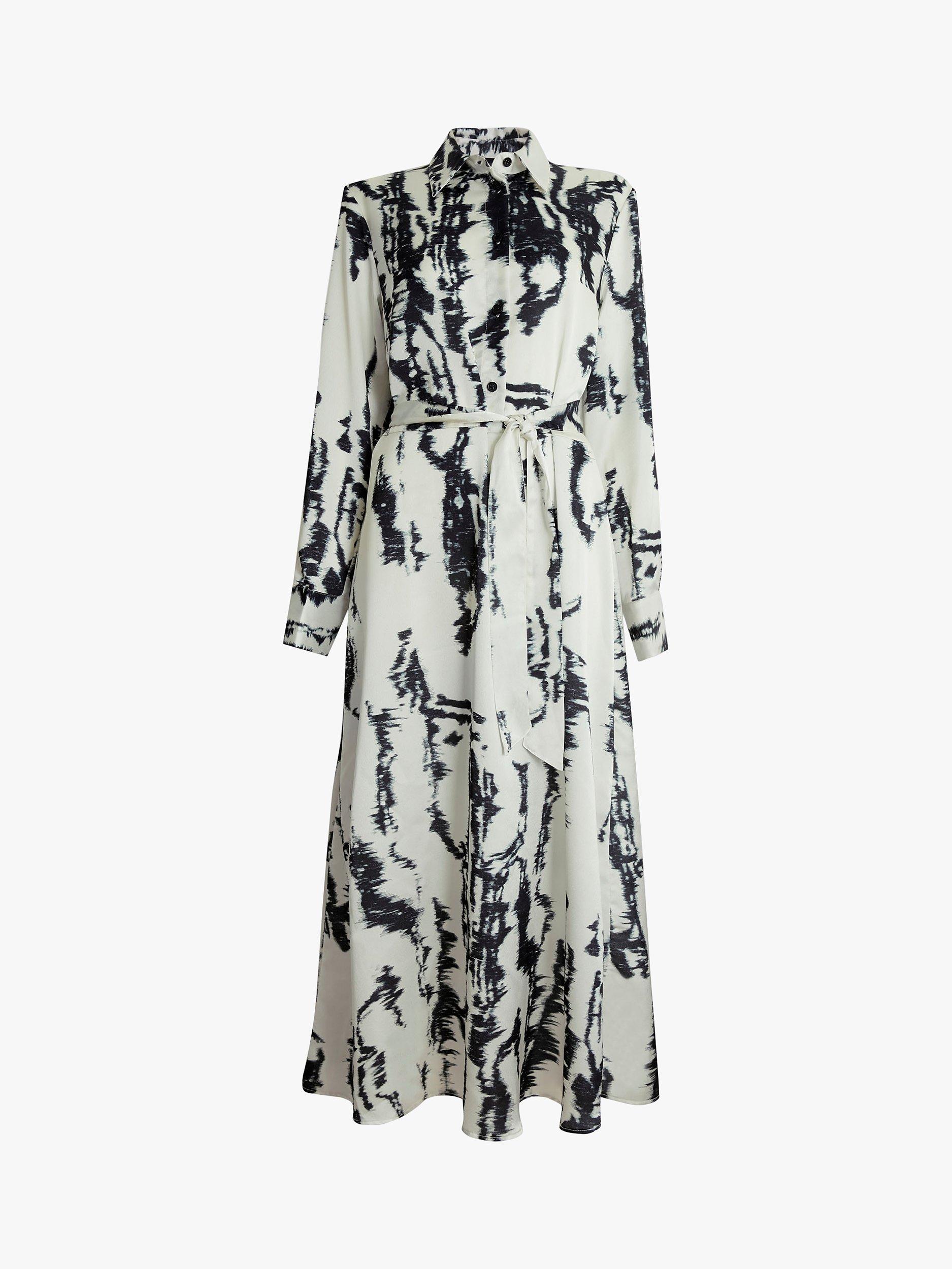 Product image 4 of 4, which shows James Lakeland Tie Dye Satin Shirt Dress, Black/White, 8