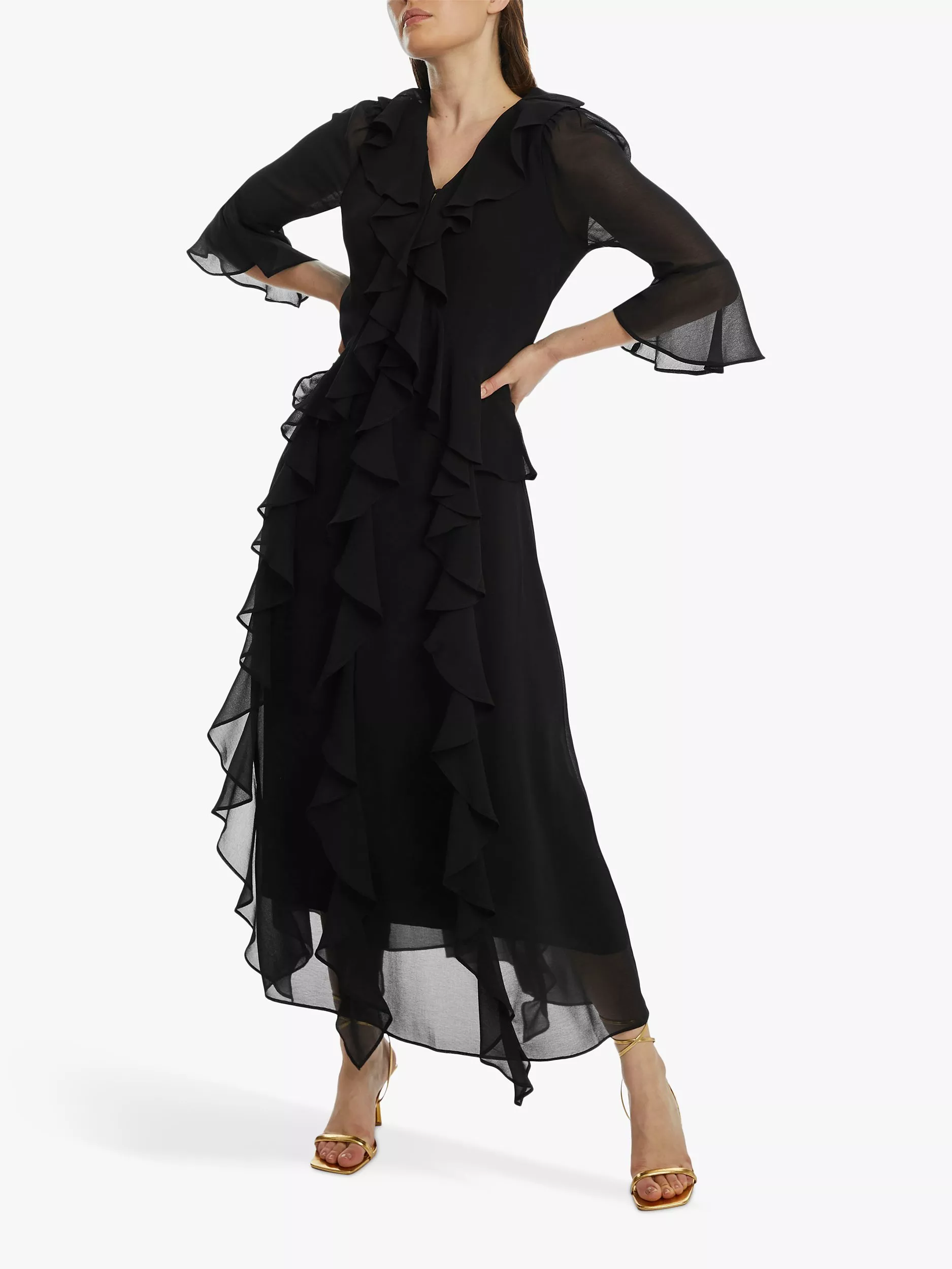 Black chiffon ruffle dress hotsell