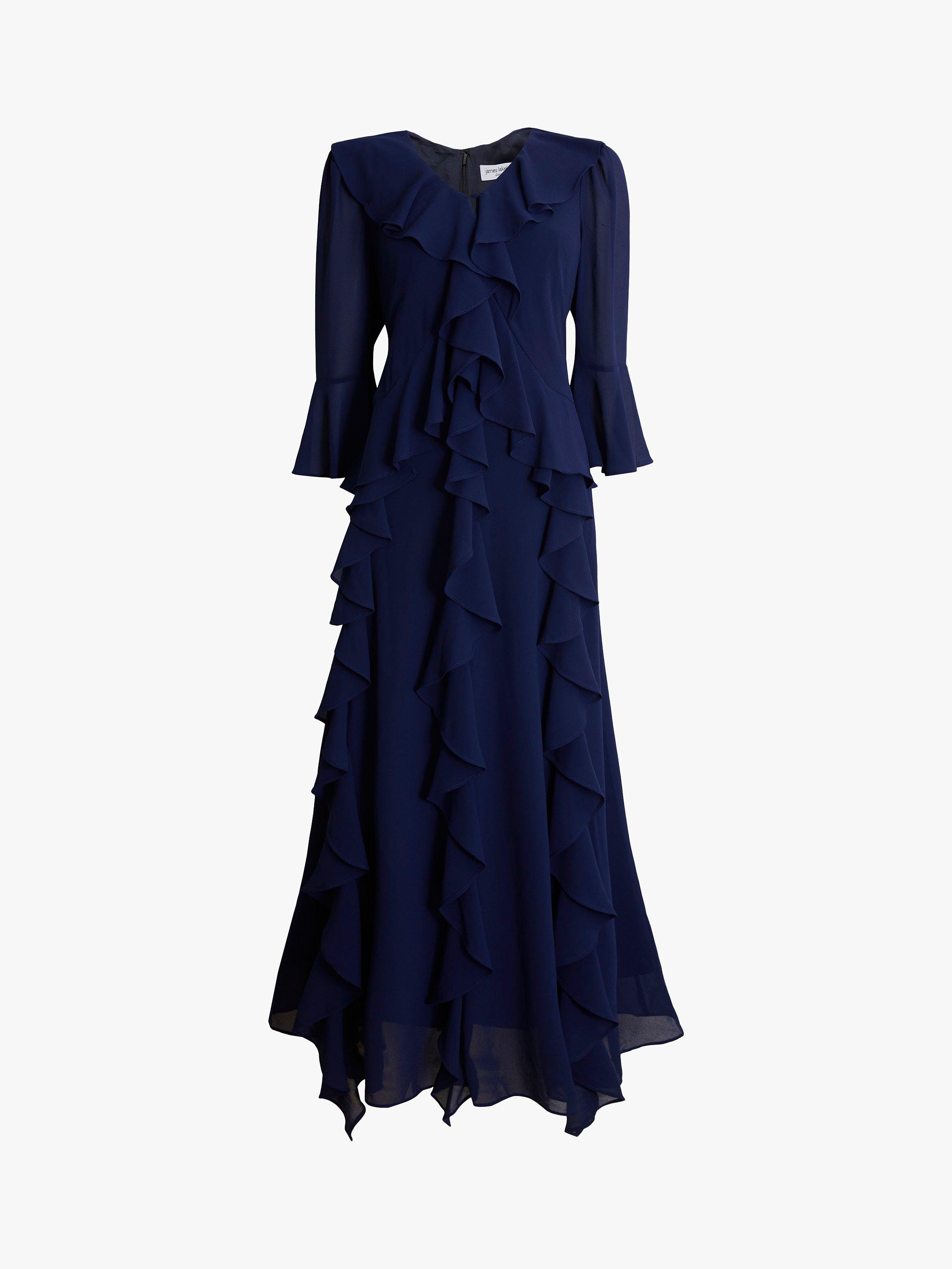 Product image 4 of 4, which shows James Lakeland V-neck Chiffon Ruffle Maxi Dress, Navy, 8