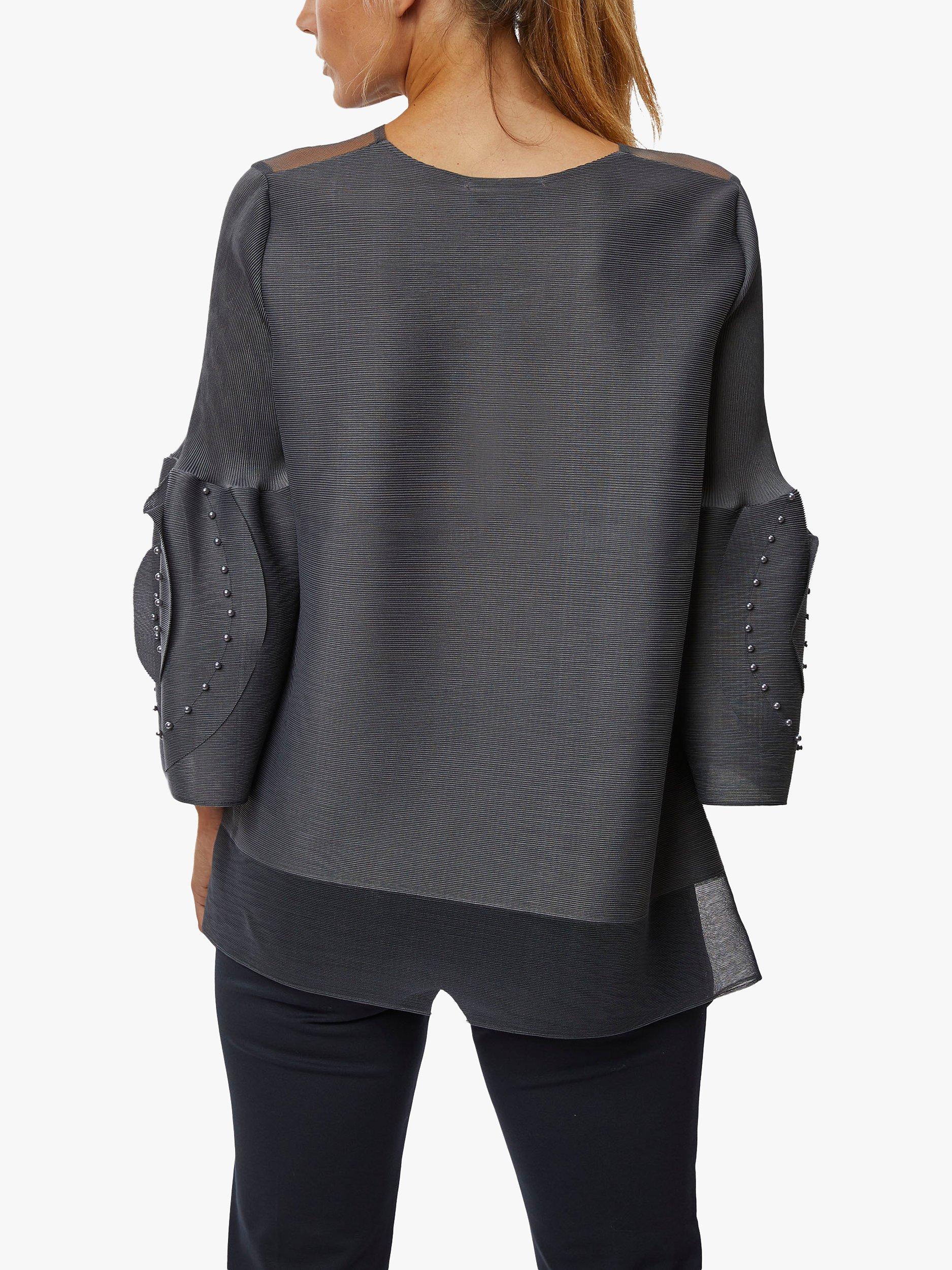 Product image 2 of 4, which shows James Lakeland Rose Detail Sleeves Pleated Top, Charcoal, S-M