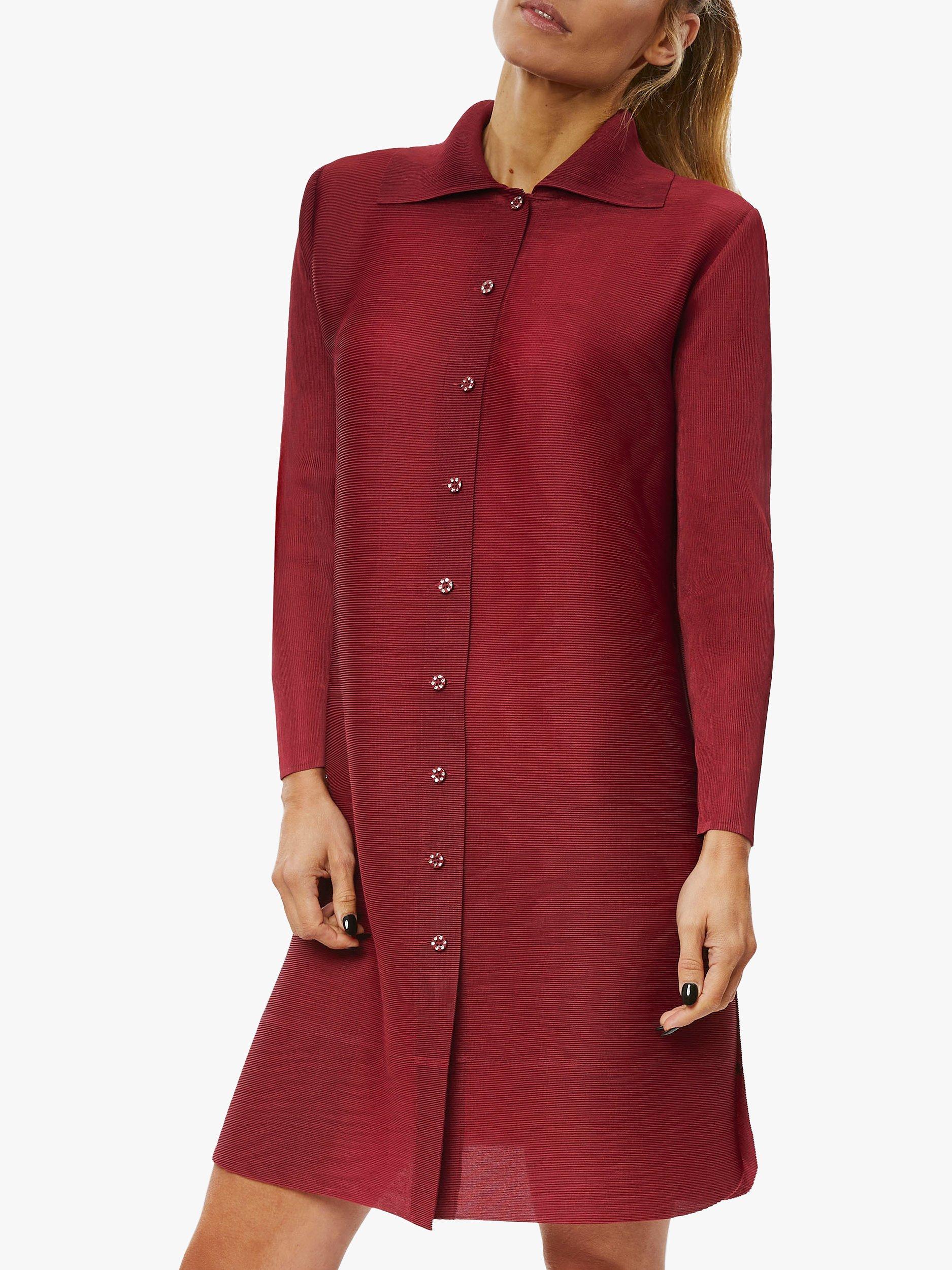 Product image 1 of 4, which shows James Lakeland Pleated Side Button Shirt Dress, Burgundy, S-M
