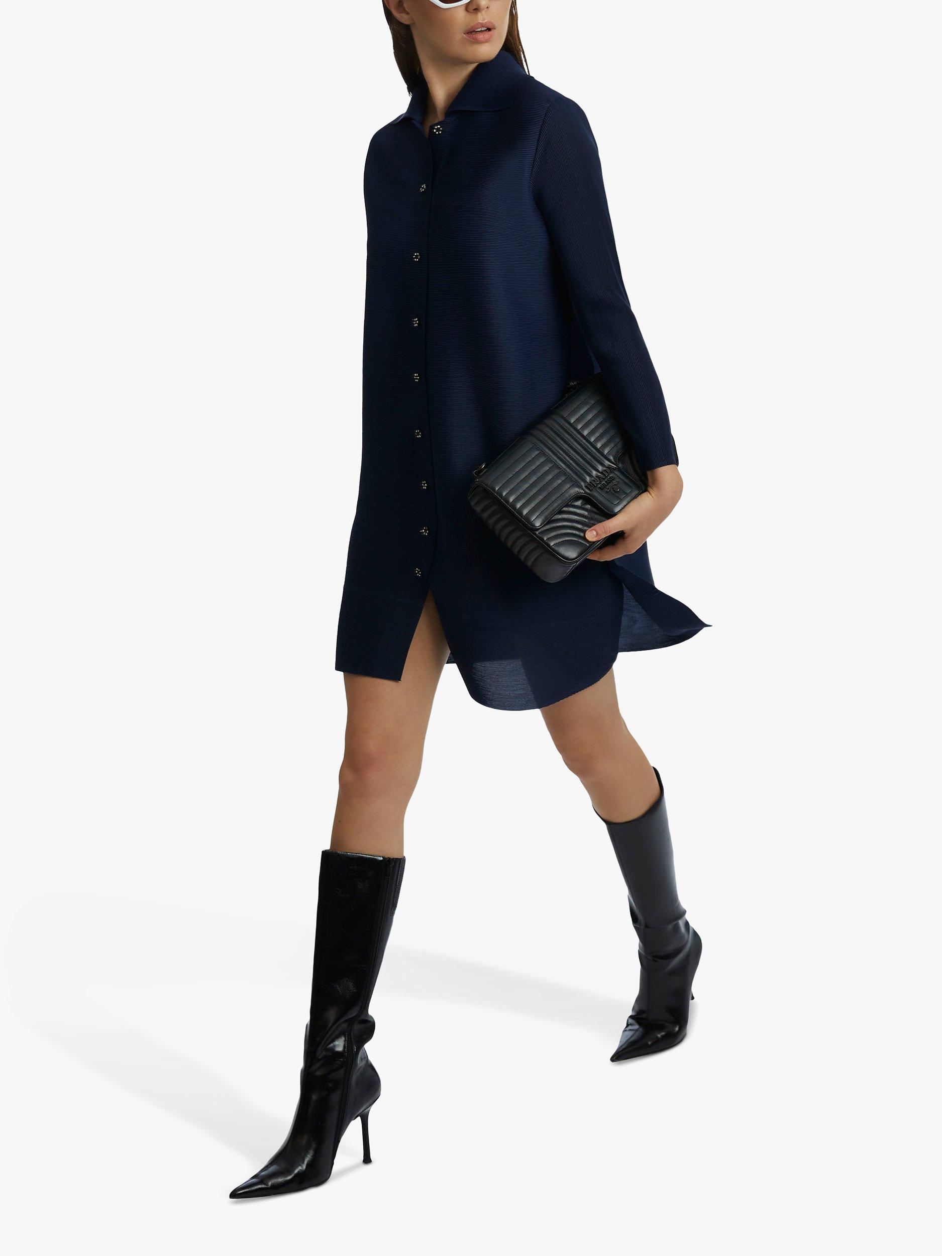 Product image 1 of 5, which shows James Lakeland Pleated Side Button Shirt Dress, Navy, S-M