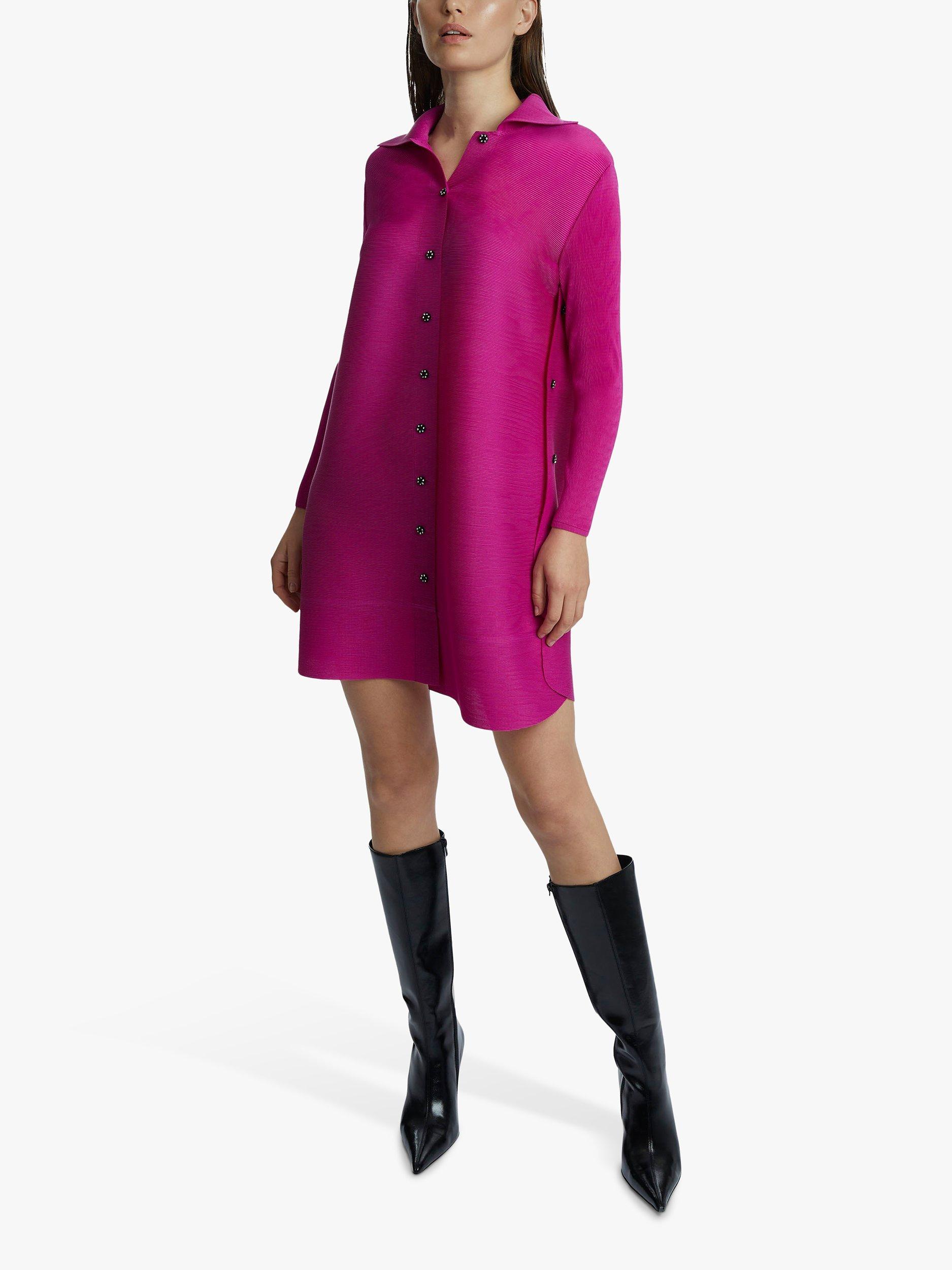 Product image 1 of 4, which shows James Lakeland Pleated Side Button Shirt Dress, Pink, S-M
