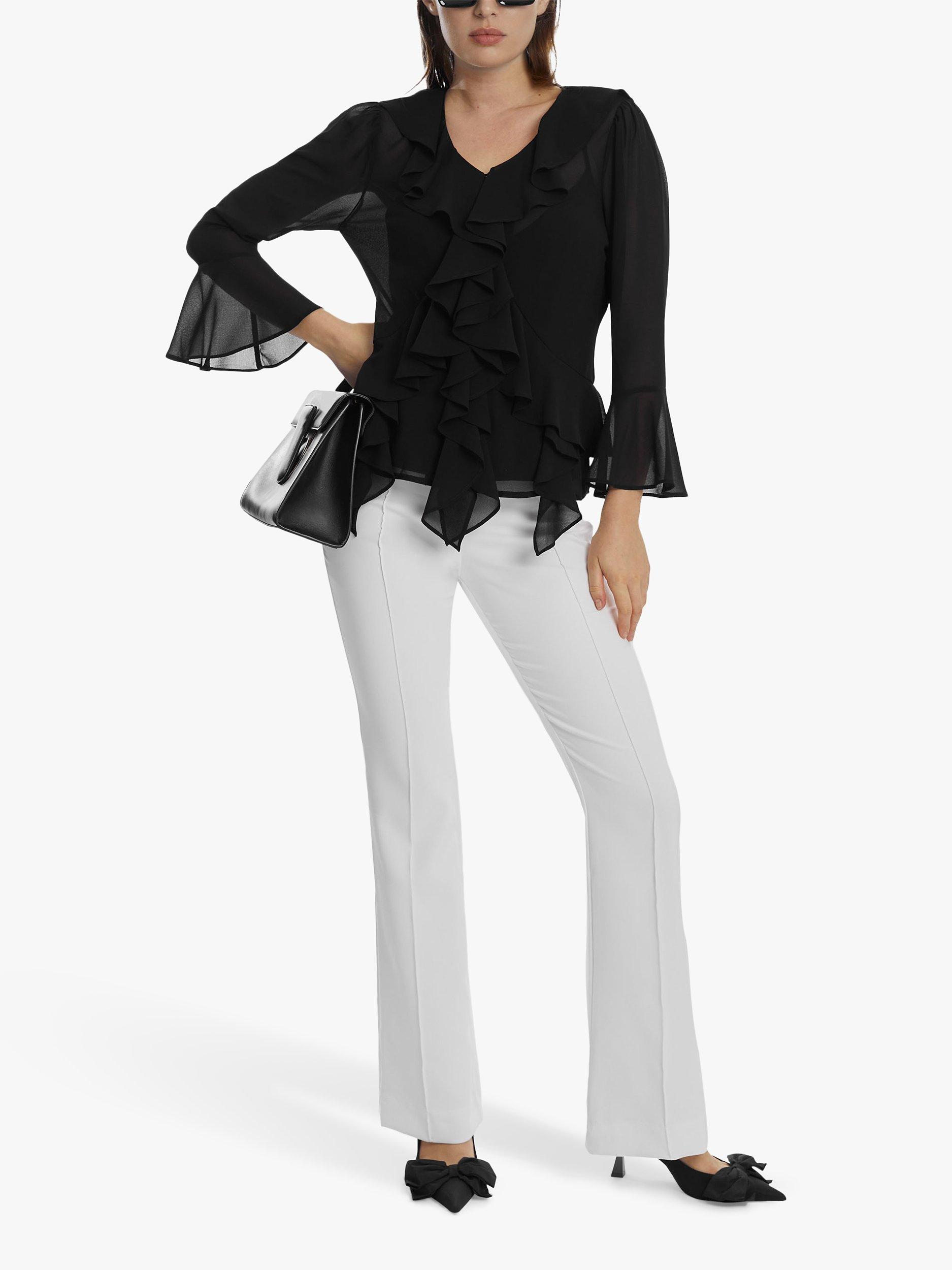 Product image 1 of 5, which shows James Lakeland V-Neck Chiffon Ruffle Blouse, Black, 8