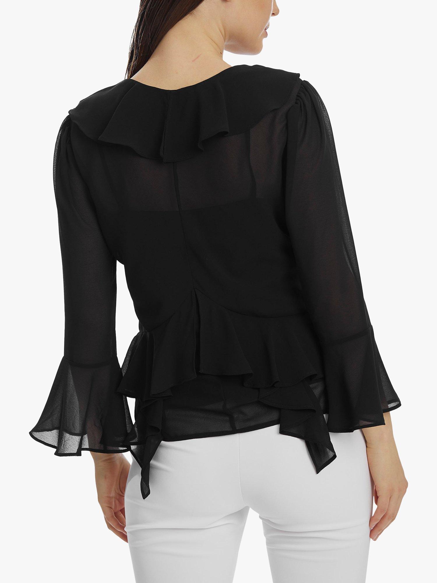 Product image 3 of 5, which shows James Lakeland V-Neck Chiffon Ruffle Blouse, Black, 8