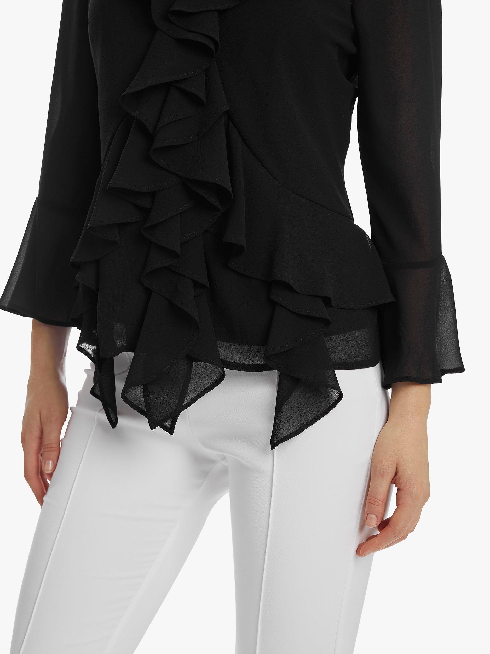 Product image 4 of 5, which shows James Lakeland V-Neck Chiffon Ruffle Blouse, Black, 8