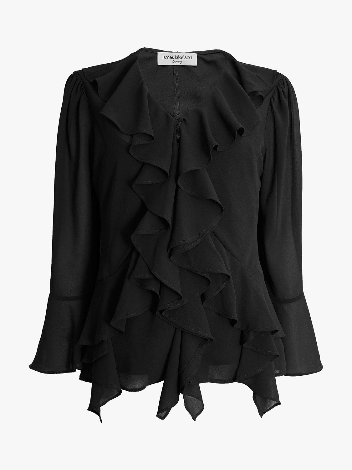 Product image 5 of 5, which shows James Lakeland V-Neck Chiffon Ruffle Blouse, Black, 8