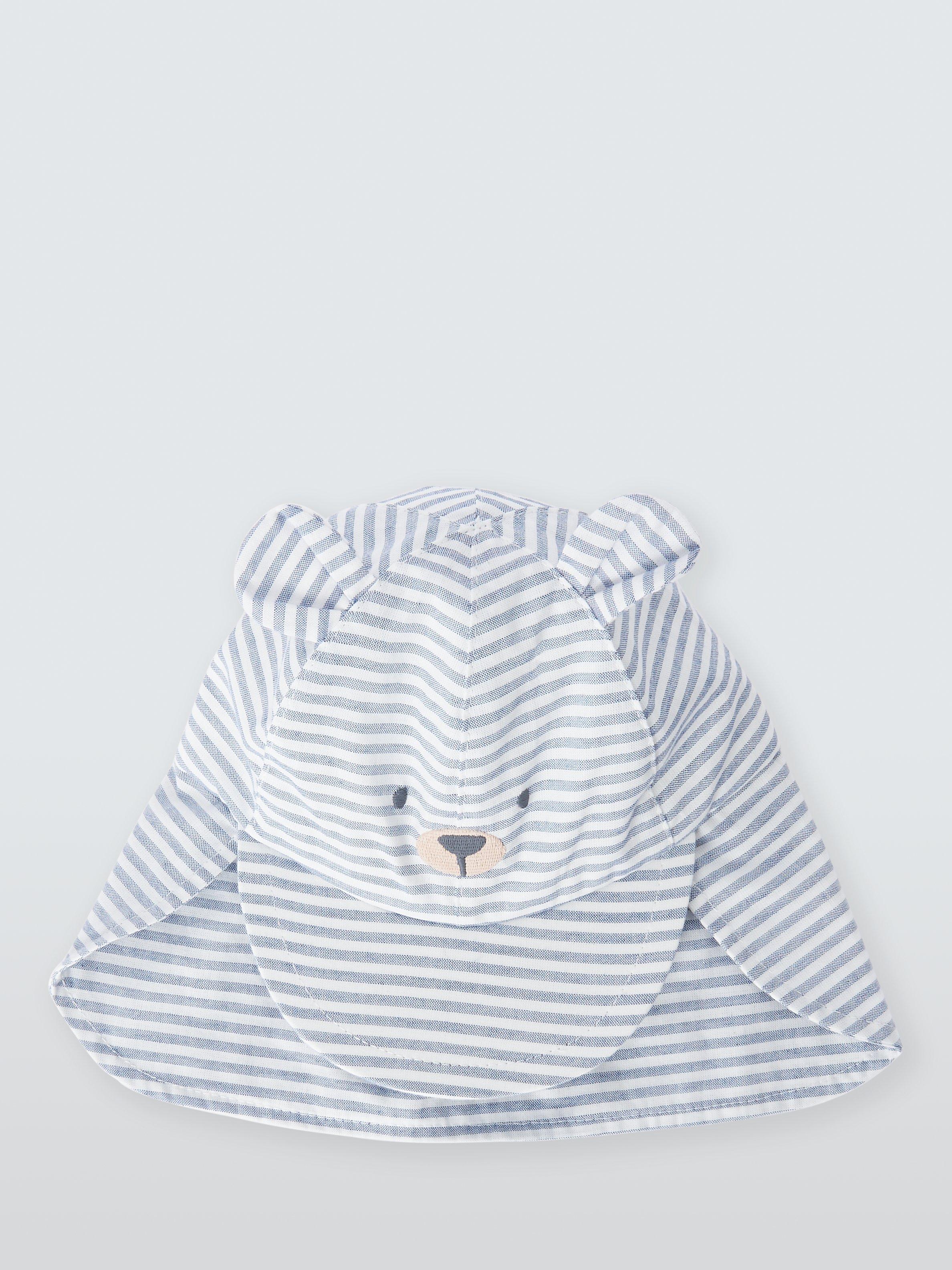 John Lewis Baby Bear Stripe Keppi Hat, Light Grey