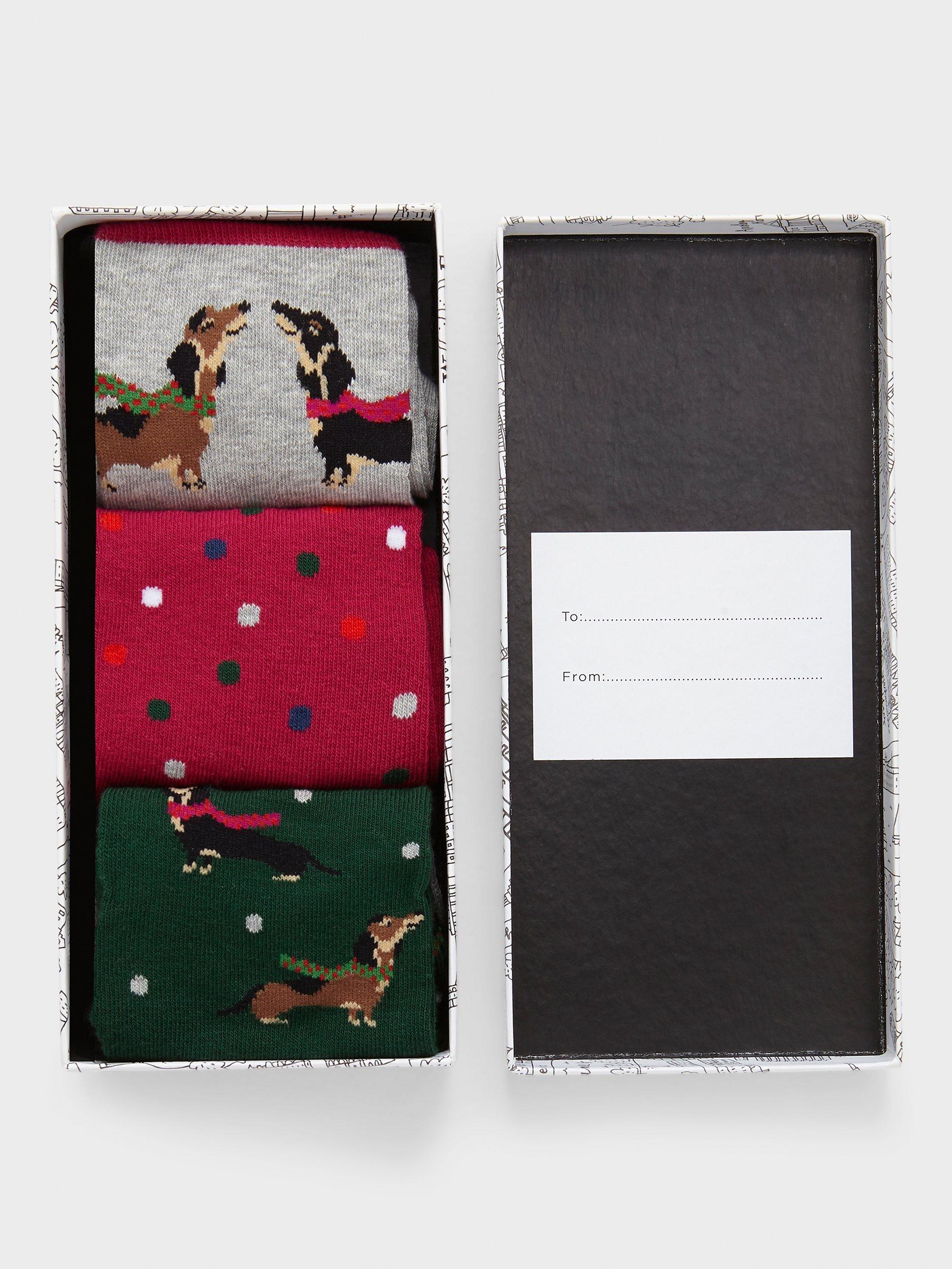 Product image 2 of 3, which shows Hobbs Cotton Blend Winter Dachshund Sock Set, Pink/Multi, One Size