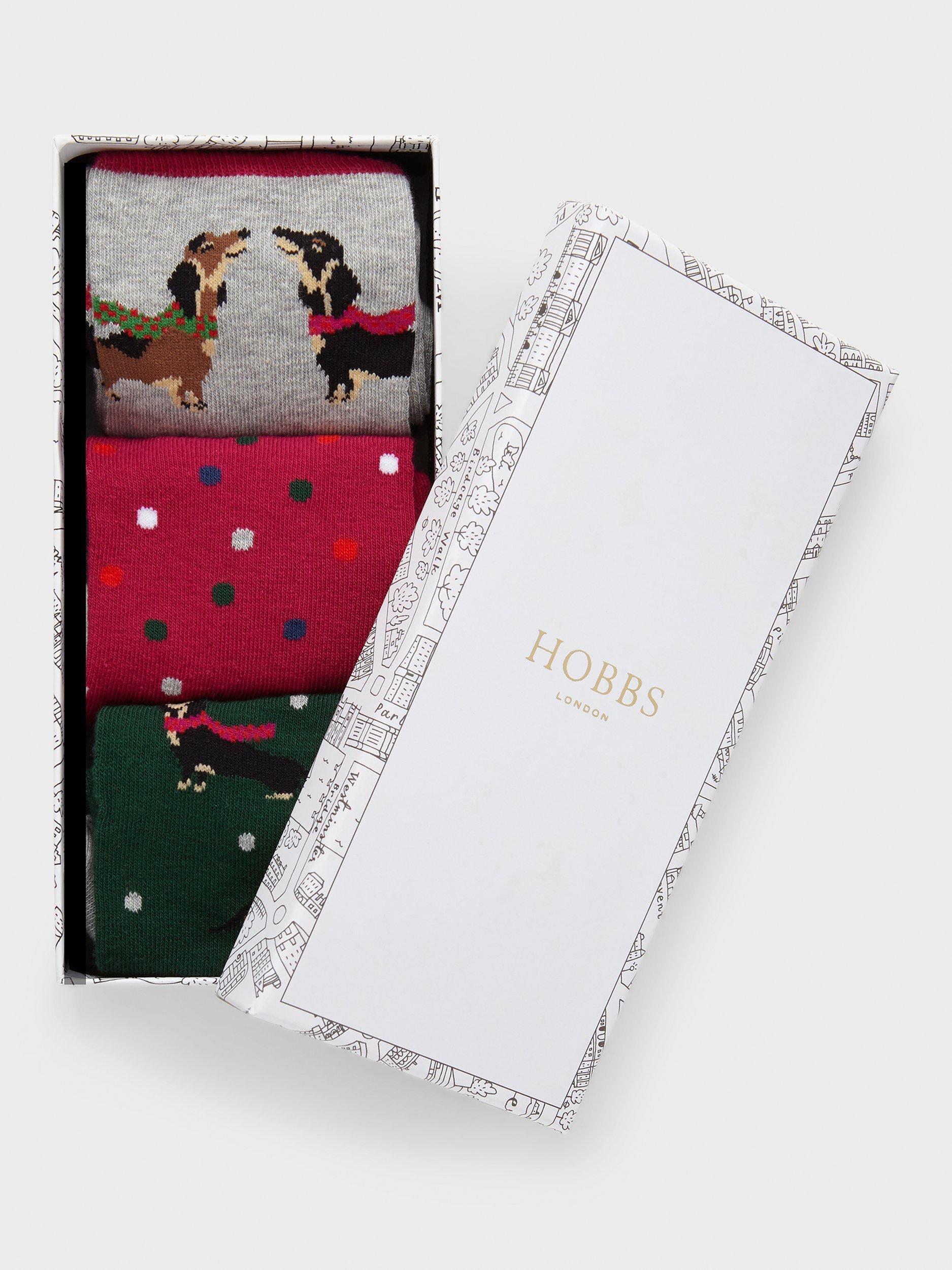 Product image 3 of 3, which shows Hobbs Cotton Blend Winter Dachshund Sock Set, Pink/Multi, One Size