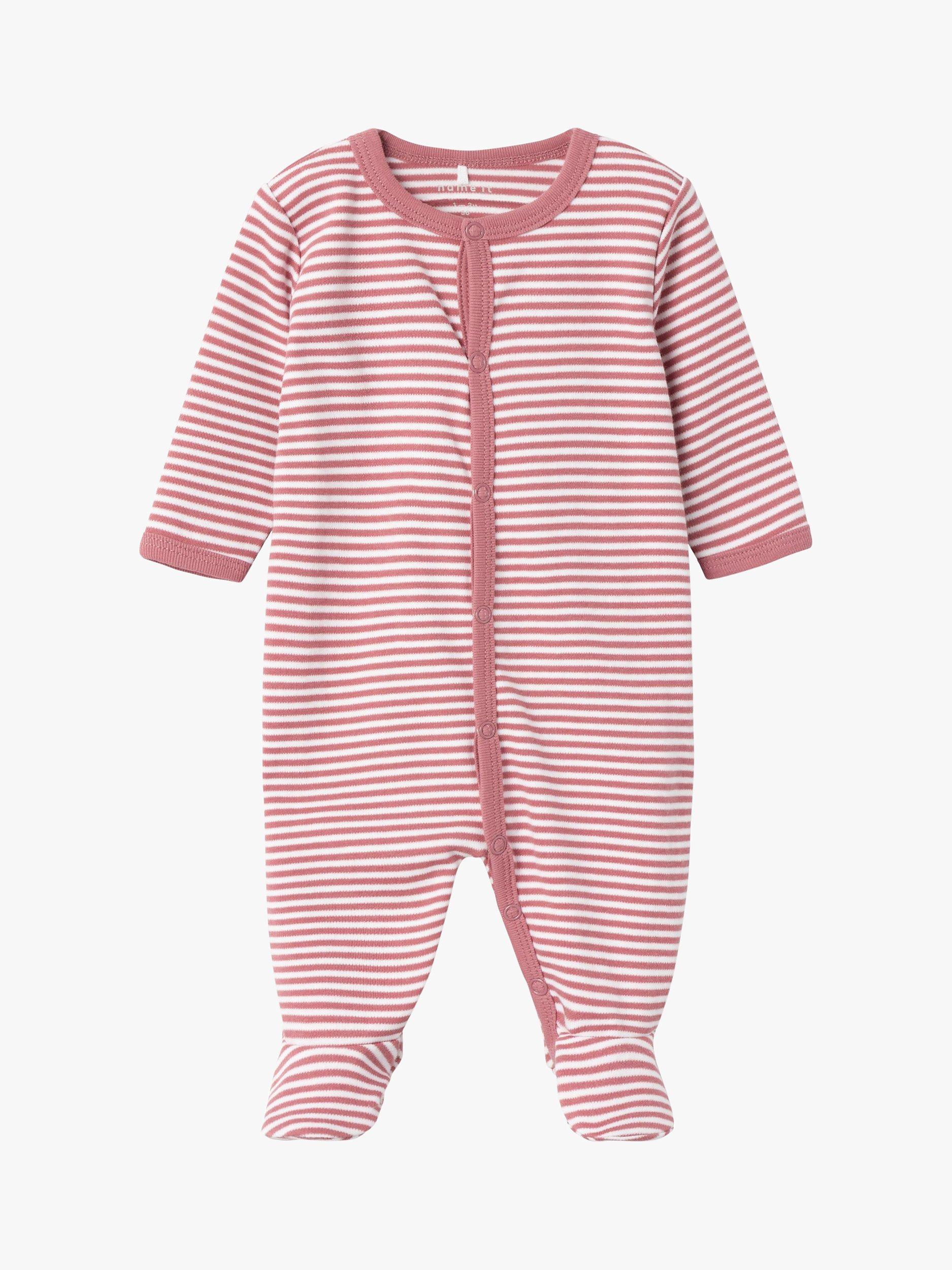 NAME IT Baby Organic Cotton Stripe Sleepsuit, Pink