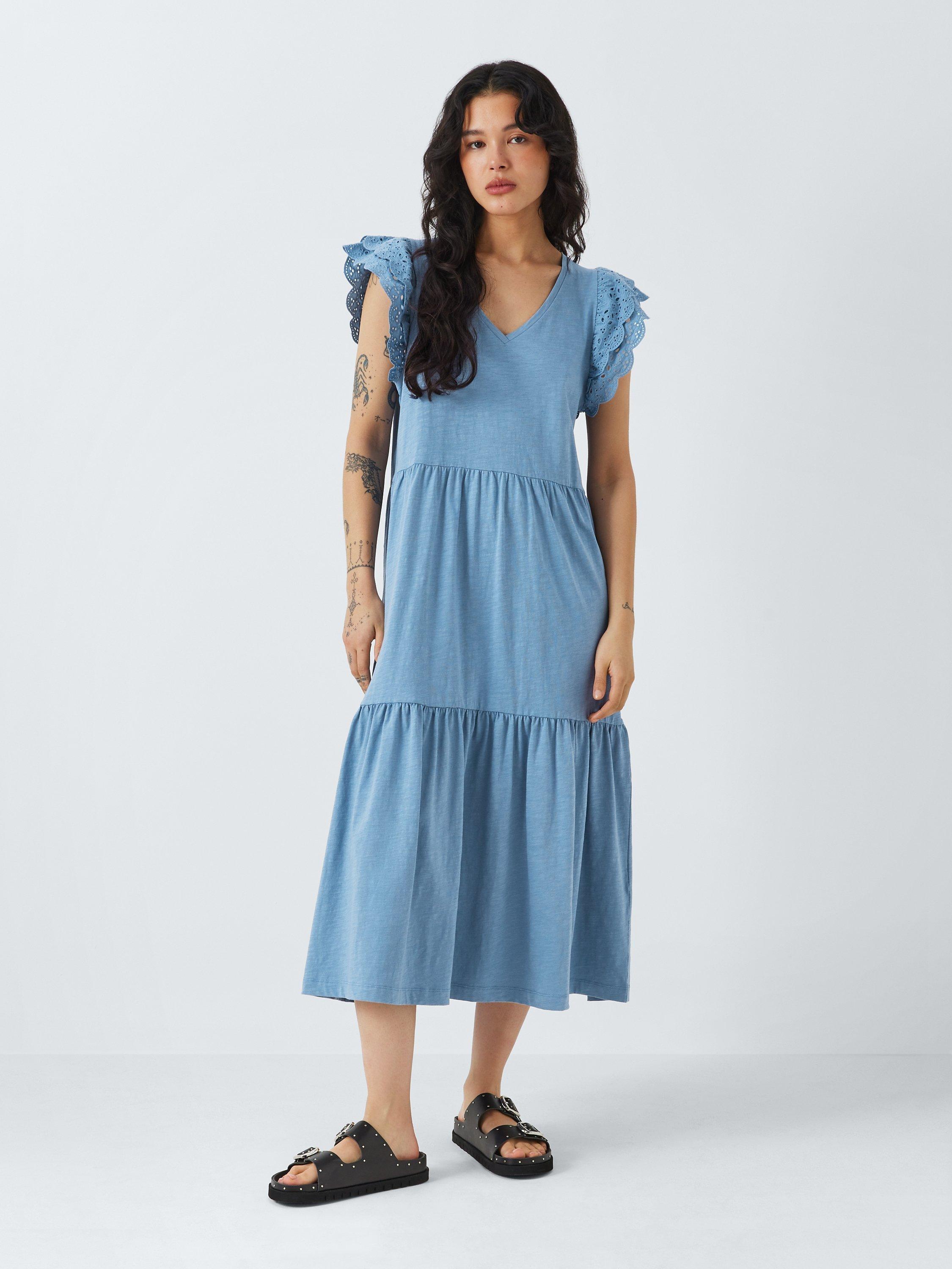 AND/OR Tanya Broderie Jersey Tiered Dress, Denim Blue