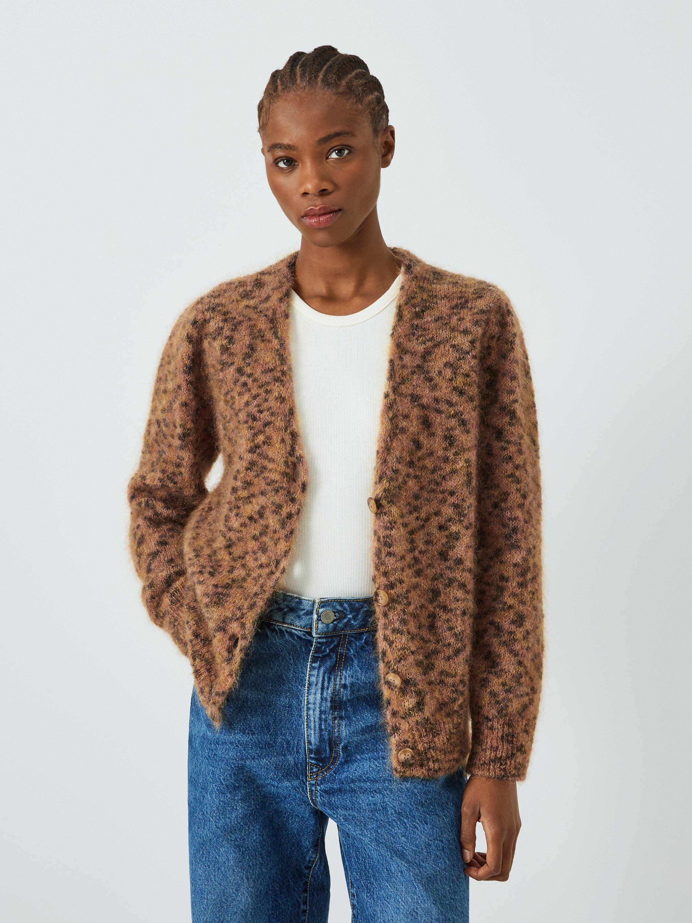 Leon & Harper Marta Leopard Wool Blend Cardigan, Brown