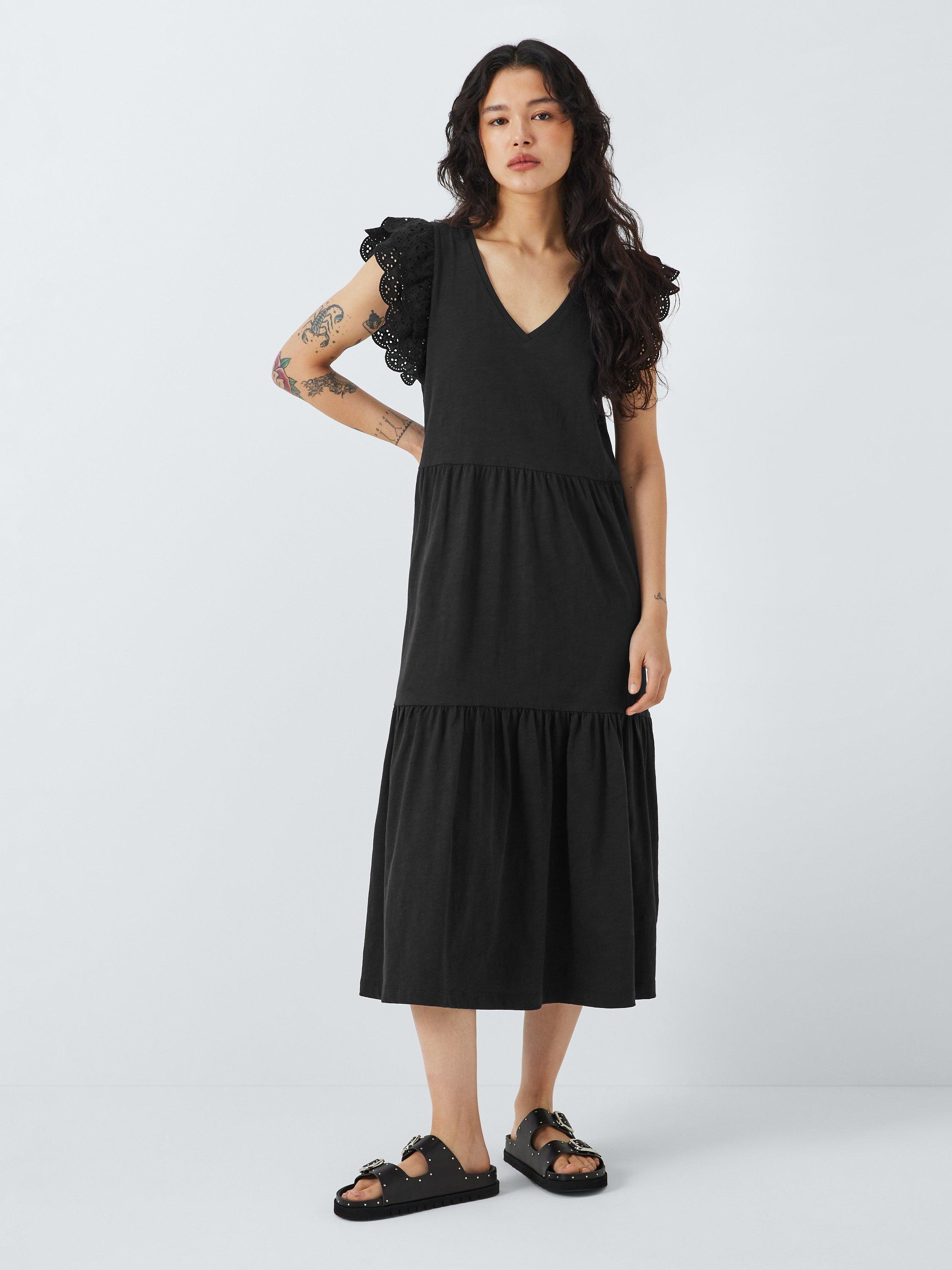 AND/OR Tanya Broderie Jersey Tiered Dress, Black