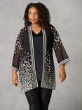 Live Unlimited Curve Leopard Print Chiffon Kimono, Black/White