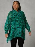 Live Unlimited Curve Animal Print Through Hank Hem Shirt, Green/Black