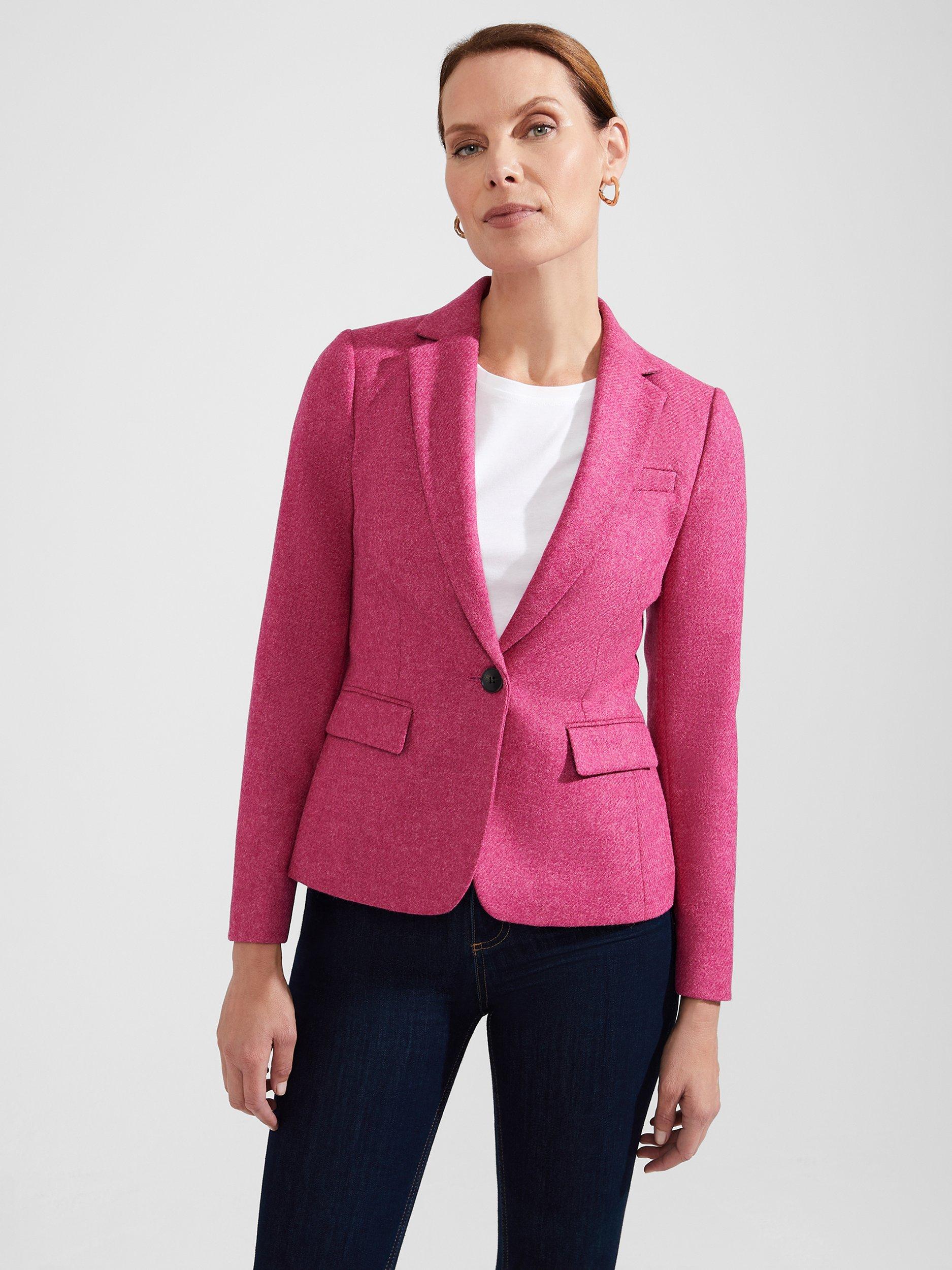 Hobbs Petite Blake Wool Tweed Jacket, Florentine Pink