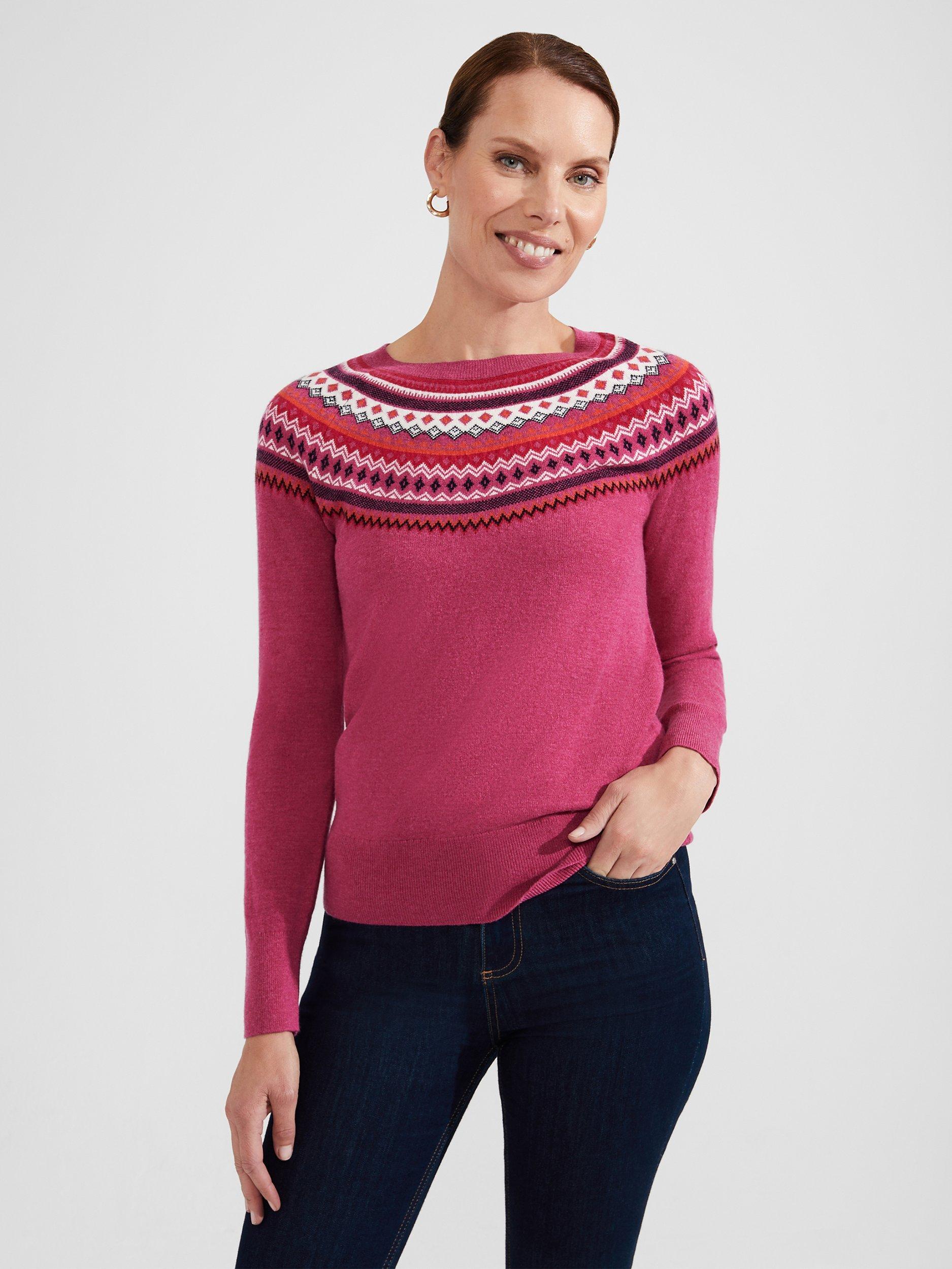 Hobbs Greta Fair Isle Cashemere Blend Jumper, Pink/Multi
