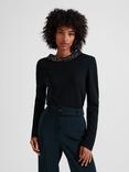 Hobbs Esther Sequin Neck Wool Blend Jumper, Black