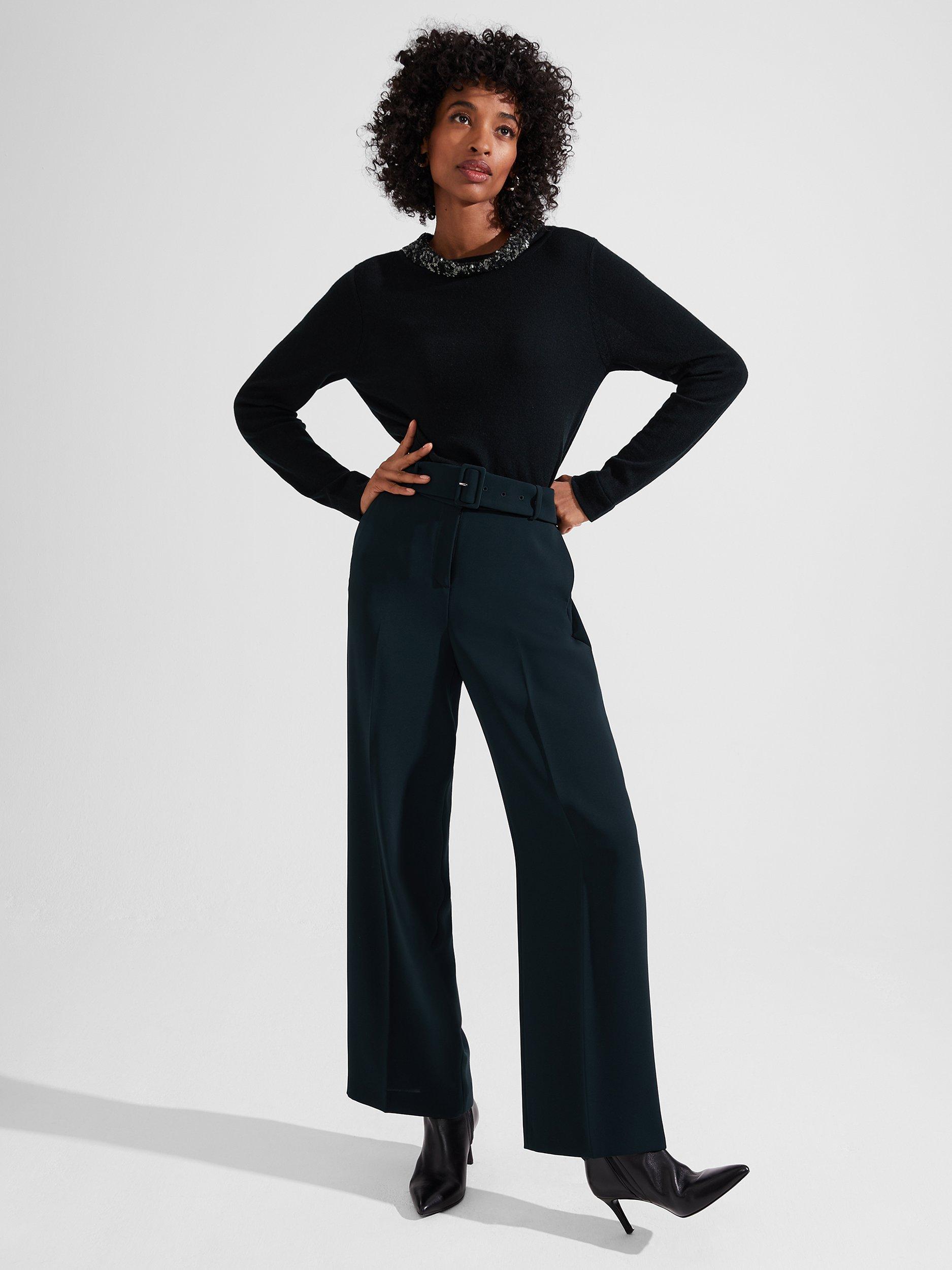 Product image 3 of 5, which shows Hobbs Esther Sequin Neck Wool Blend Jumper, Black, XS