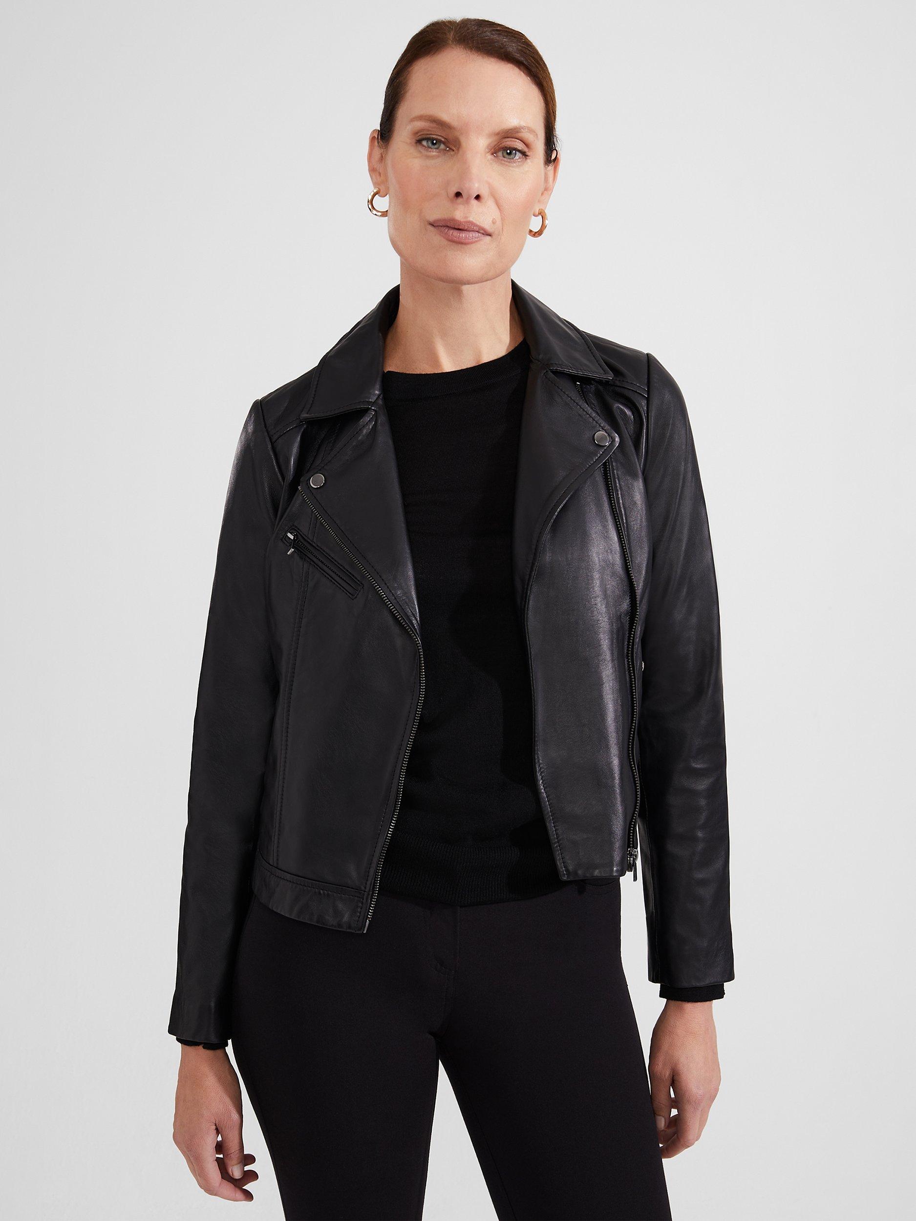 Hobbs Petite Dakota Leather Biker Jacket, Black