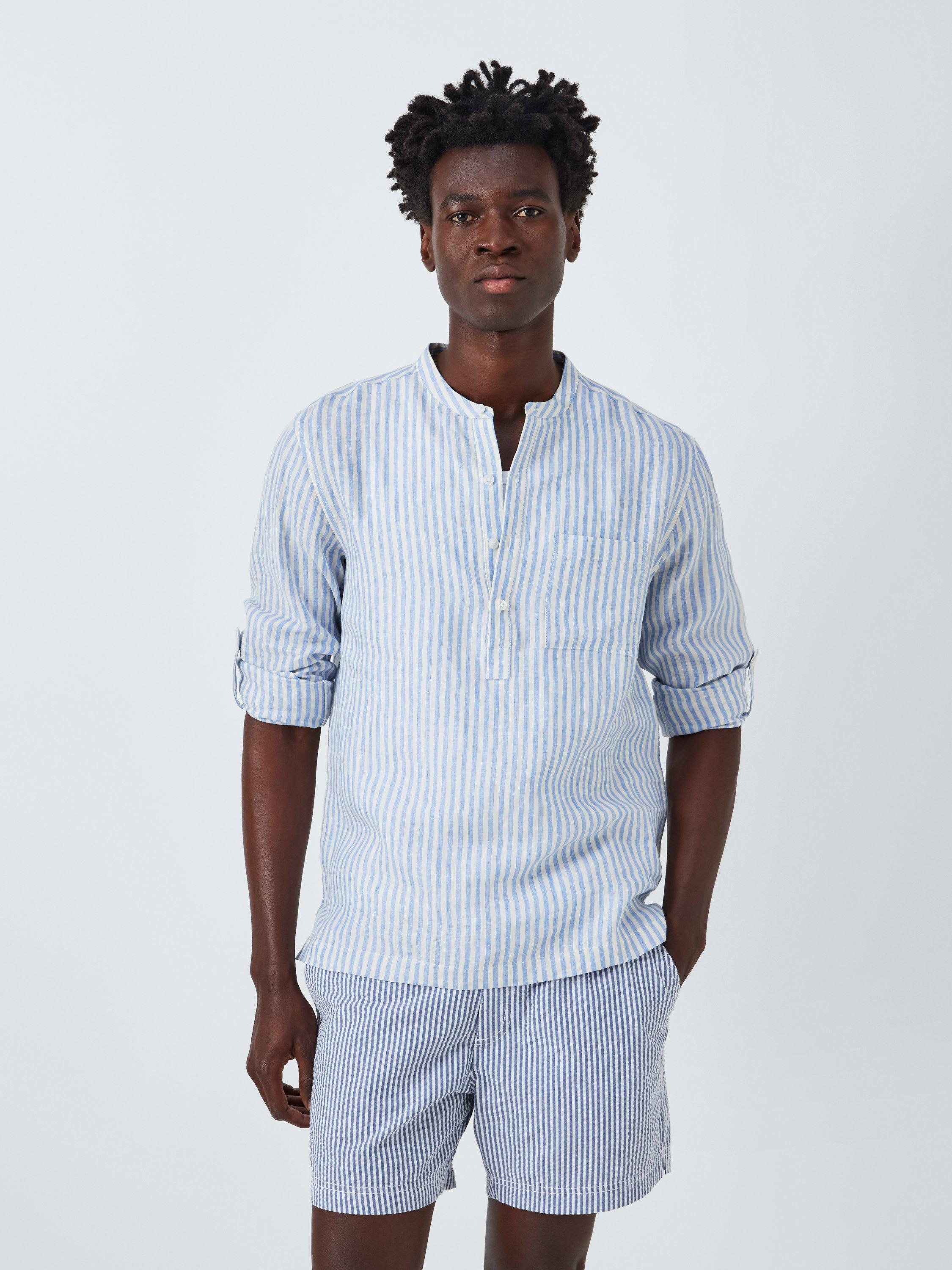 John Lewis Linen Striped Grandad Collar Beach Shirt