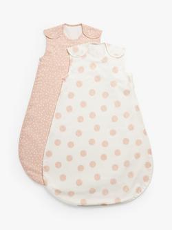 John Lewis Spot Print Baby Sleeping Bag, 0.5 Tog, Pack of 2, Pink