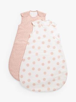 John Lewis Spot Print Baby Sleeping Bag, 1 Tog, Pack of 2, Pink/Multi