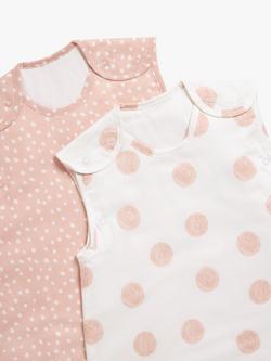John Lewis Spot Print Baby Sleeping Bag, 1 Tog, Pack of 2 - view 2, Pink/Multi