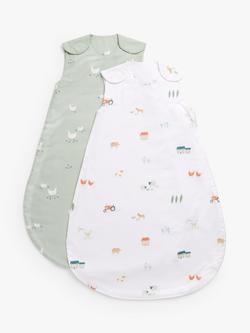 John Lewis Little Farm Baby Sleeping Bag, 0-5-1 Tog, Pack of 2, Multi, Multi