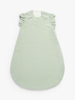 John Lewis Frill Sleeve Muslin Baby Sleeping Bag, 1 Tog, Green, 18-36 months