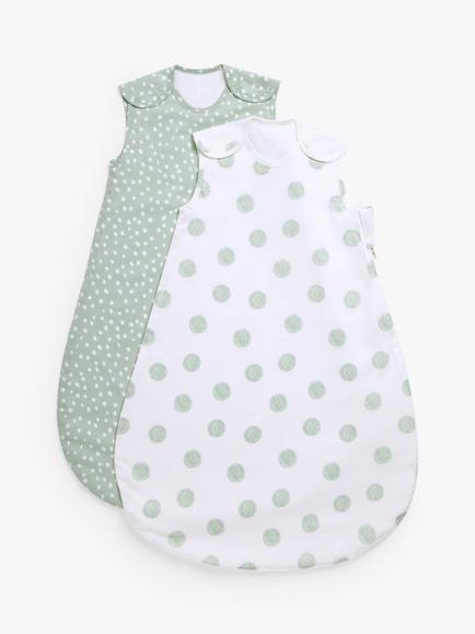 John Lewis Spot Print Baby Sleeping Bag, 0.5 Tog, Pack of 2, Green