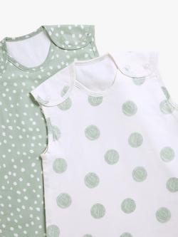 John Lewis Spot Print Baby Sleeping Bag, 0.5 Tog, Pack of 2 - view 2, Green