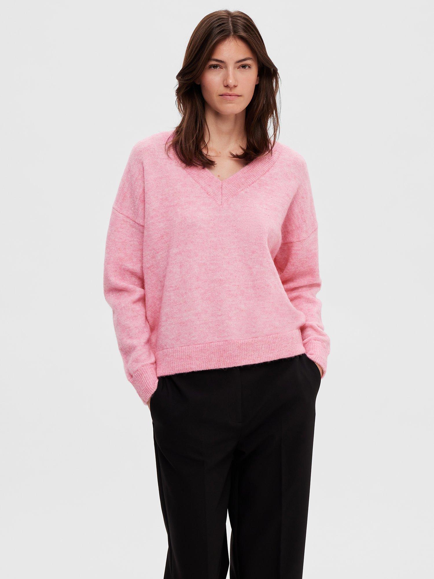 SELECTED FEMME Merino Wool Blend V-Neck Jumper, Moonlite Mauve