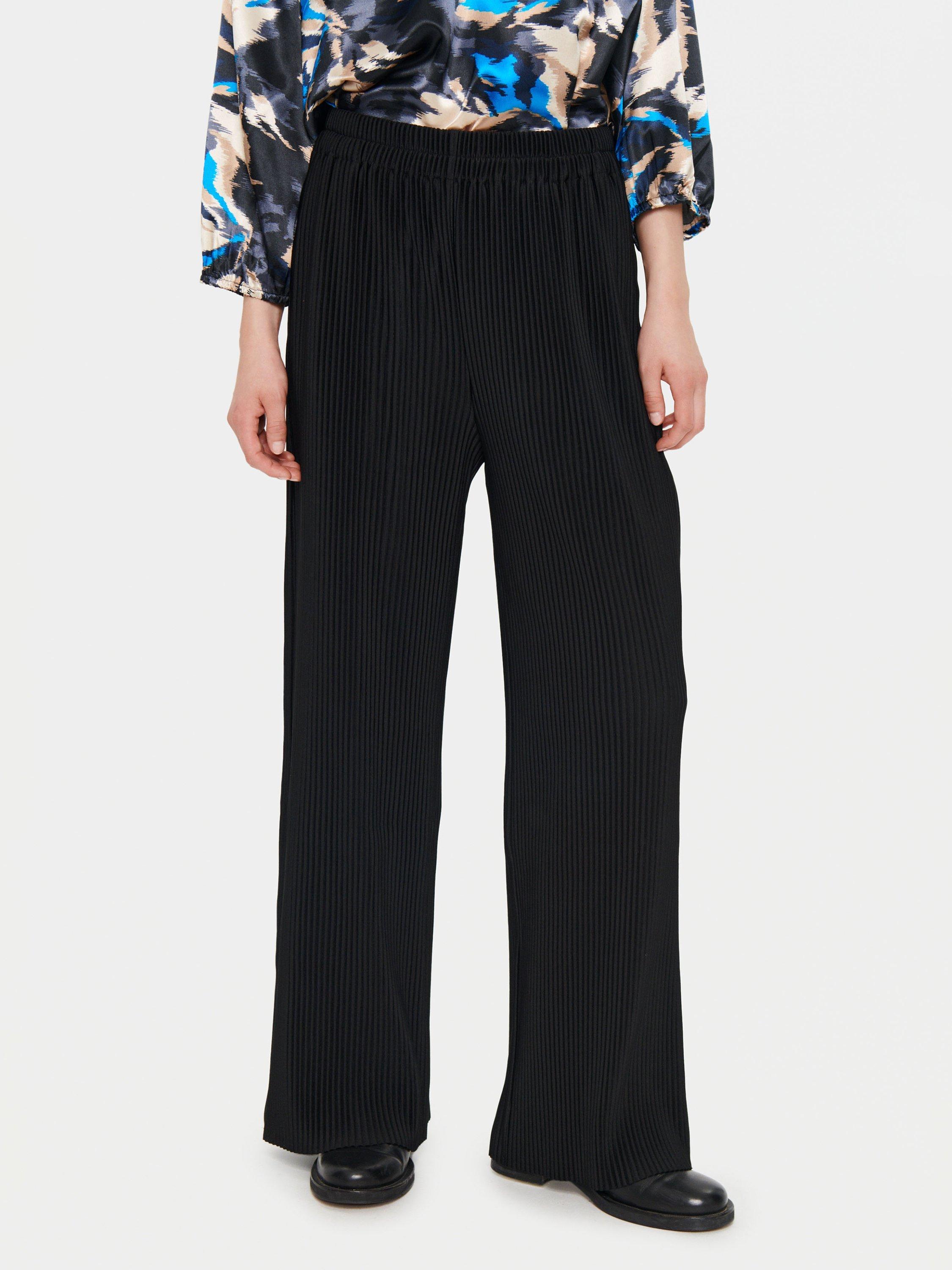 Saint Tropez Bronte Elastic Waist Ribbed Wide Leg Trousers, Black