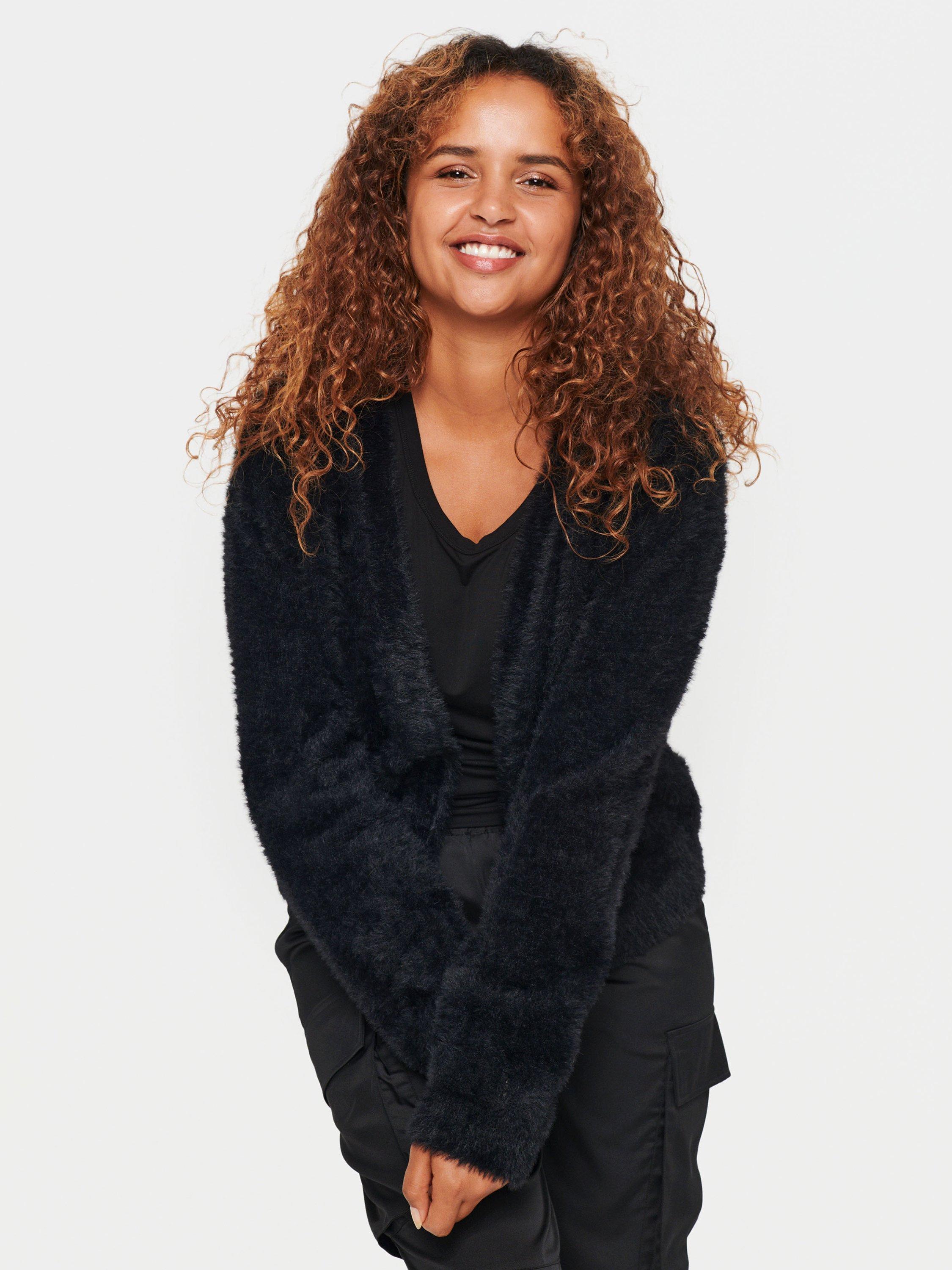Saint Tropez Banni Fluffy Open Front Cardigan, Black