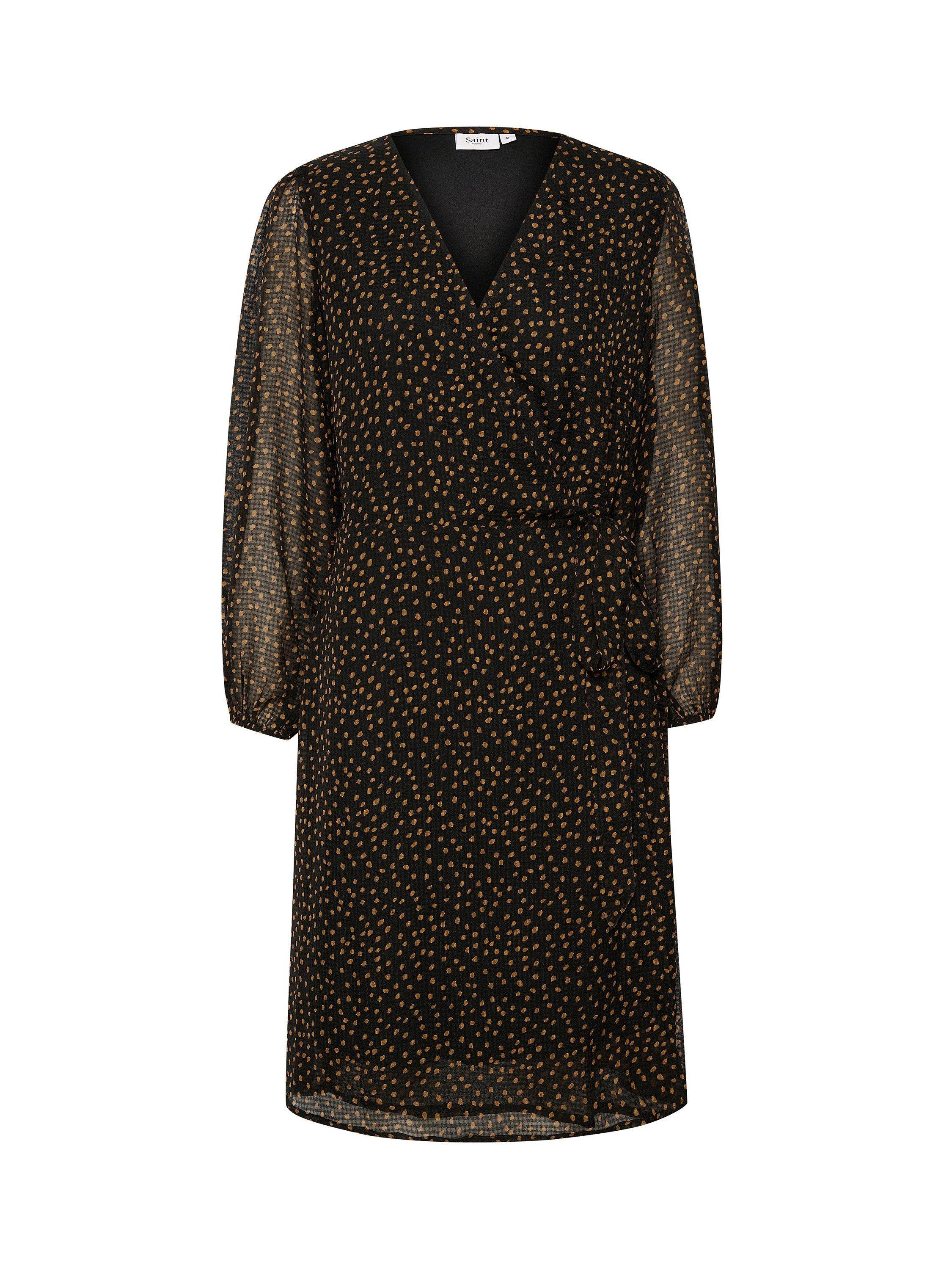 Product image 5 of 6, which shows Saint Tropez Lalah Spot Print Chiffon Wrap Dress, Black/Camel, XS