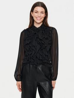 Saint Tropez Lija Chiffon Ruffle Shirt, Black, Black